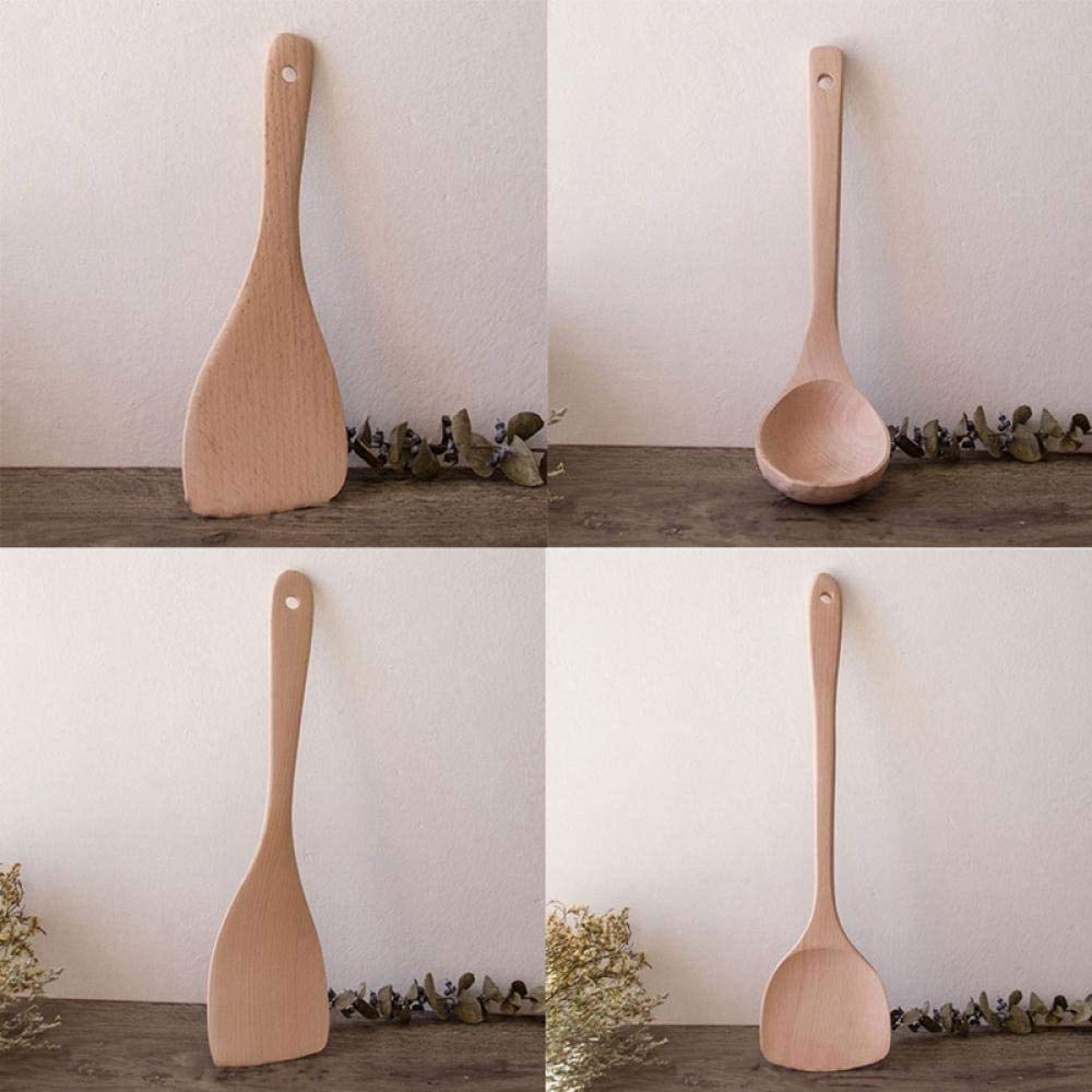 4-Piece Wooden Spatula Set - Non-Stick Kitchen Utensils for Cooking, Baking & Serving - Solid Wood Spoons, Shovels & Soup Ladle - Perfect for Home Kitchens, Restaurants & Outdoor BBQs
