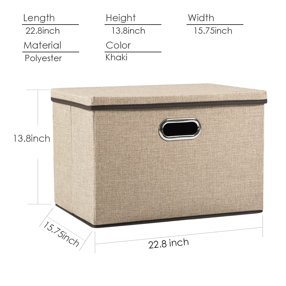 PRANDOM Extra Large Collapsible Storage Bins with Lids [5-Pack] - Foldable Fabric Storage Baskets Organizer for Closet, Bedroom, Office & Nursery - Space Saving Linen Storage Containers with Cover (22.8x15.75x13.8 Inches) - Perfect for Home Organization, Seasonal Storage & Kids Toy Storage