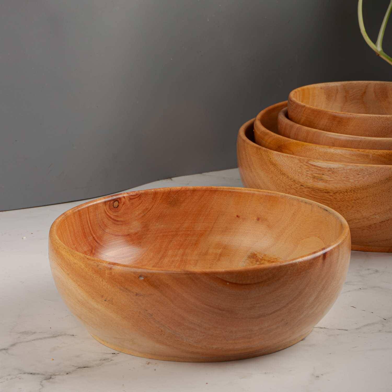 Organic Neem Wood Serving Bowl - Handcrafted Eco-Friendly Fruit & Salad Bowl for Healthy Dining - Perfect for Parties, Picnics & Home Decor