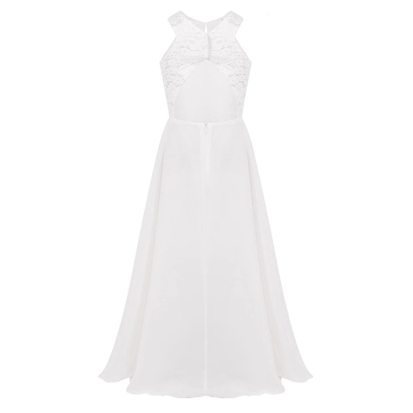 Yartina Girls Princess Floral Lace Halter Dress with Cutout Back - Elegant Pageant, Bridesmaid & Formal Party Gown for Special Occasions | Perfect for Weddings, Birthday Celebrations and Photo Shoots