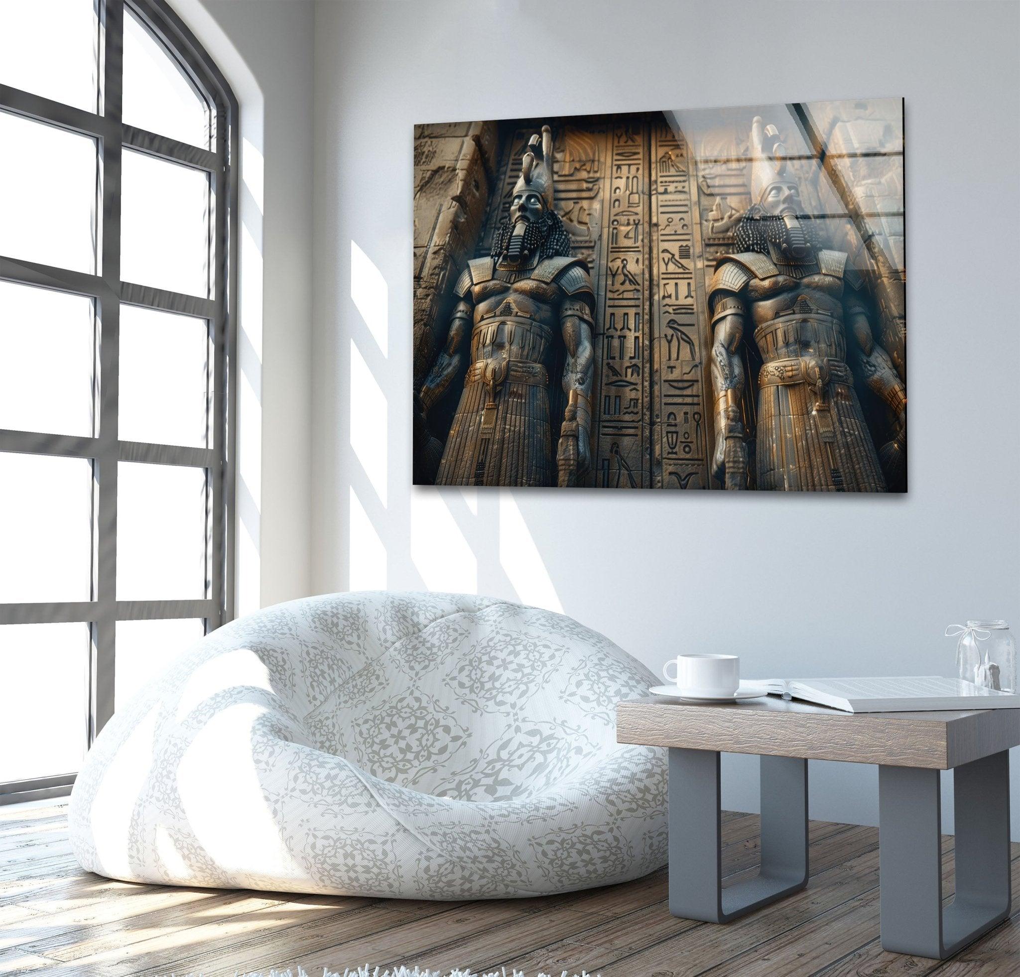 Ancient Mesopotamia Guardian Glass Wall Art - Handmade Stained Glass Decor for Home & Office - Perfect for Living Room, Bedroom, or Gift