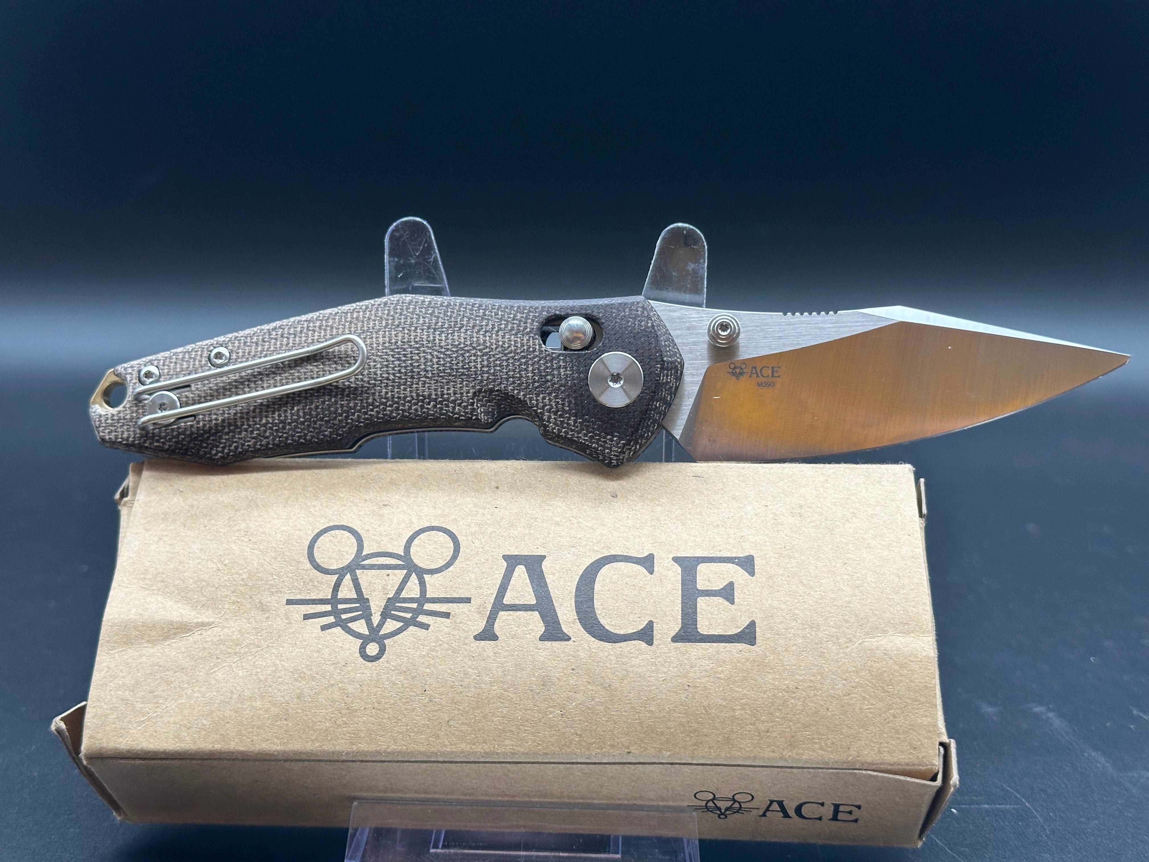 Giant Mouse Knives ACE Nazca Folding Pocket Knife - Green Canvas Micarta Handle, M390 Steel Plain Edge with Satin Finish - EDC, Outdoor, Camping & Survival Tool