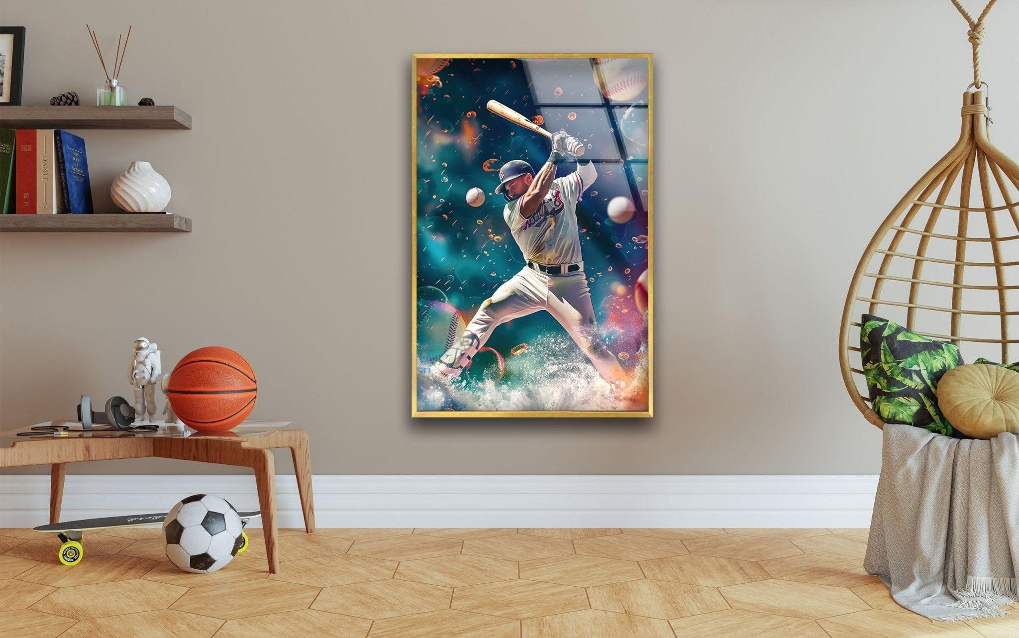 Baseball Player Glass Wall Art - Handmade Sports Decor for Home & Office - Perfect for Man Cave, Game Room, or Sports Bar