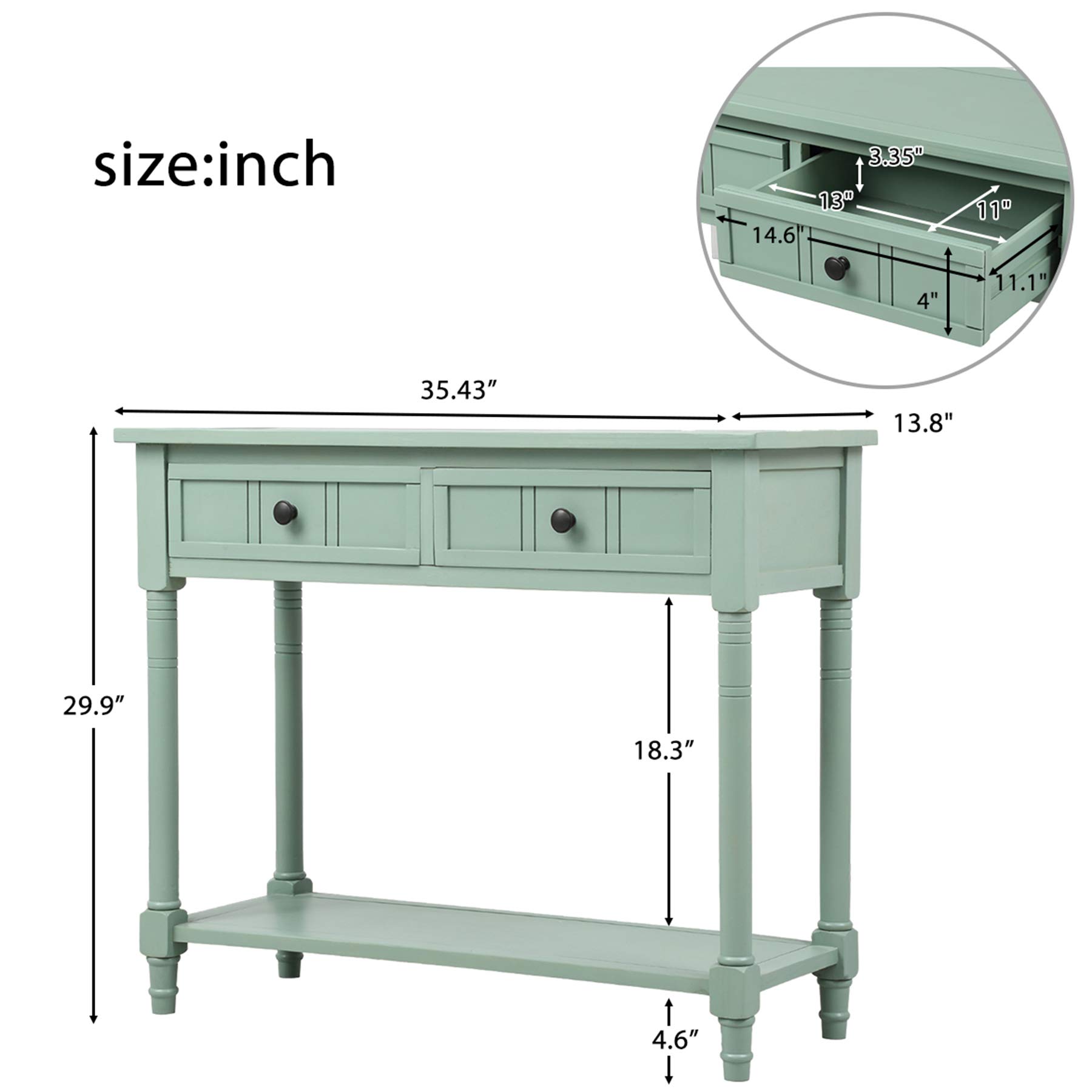 P PURLOVE Wooden Console Table with 2 Drawers & Bottom Shelf - Modern Sofa Table Sideboard for Living Room, Bedroom, Entryway (Tiffany Blue) - Perfect for Hallway Storage & Home Decor
