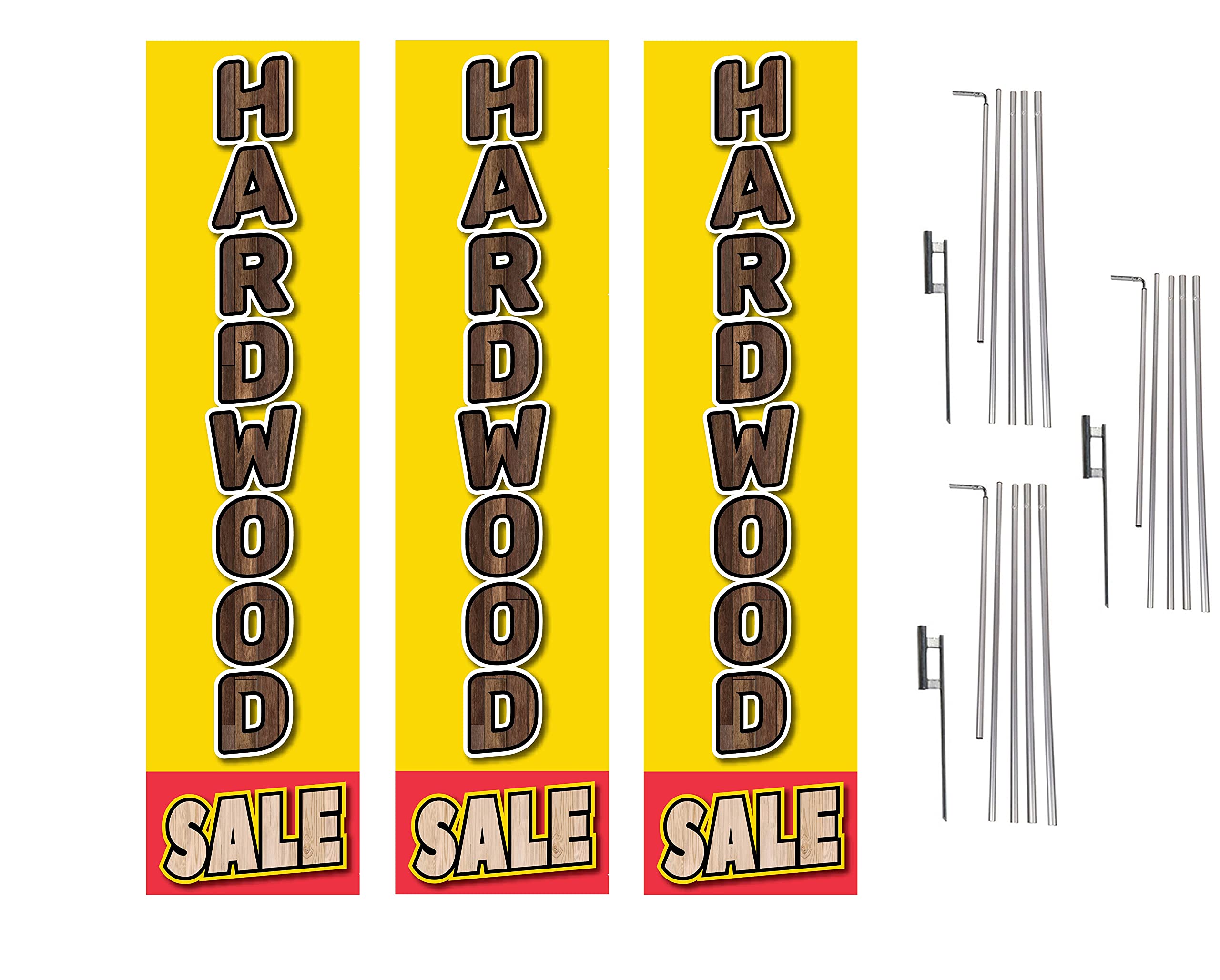 Premium Hardwood Rectangle Boomer Feather Flags Complete Kit - 3 Flags, Poles & Ground Spikes for Outdoor Advertising, Grand Openings & Car Sales