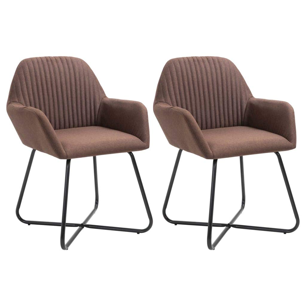 SKM Modern Dining Chairs Set of 2 - Brown Fabric Upholstered Kitchen Chairs with Sturdy Metal Legs - Comfortable Seating for Dining Room, Kitchen, Breakfast Nook & Small Spaces