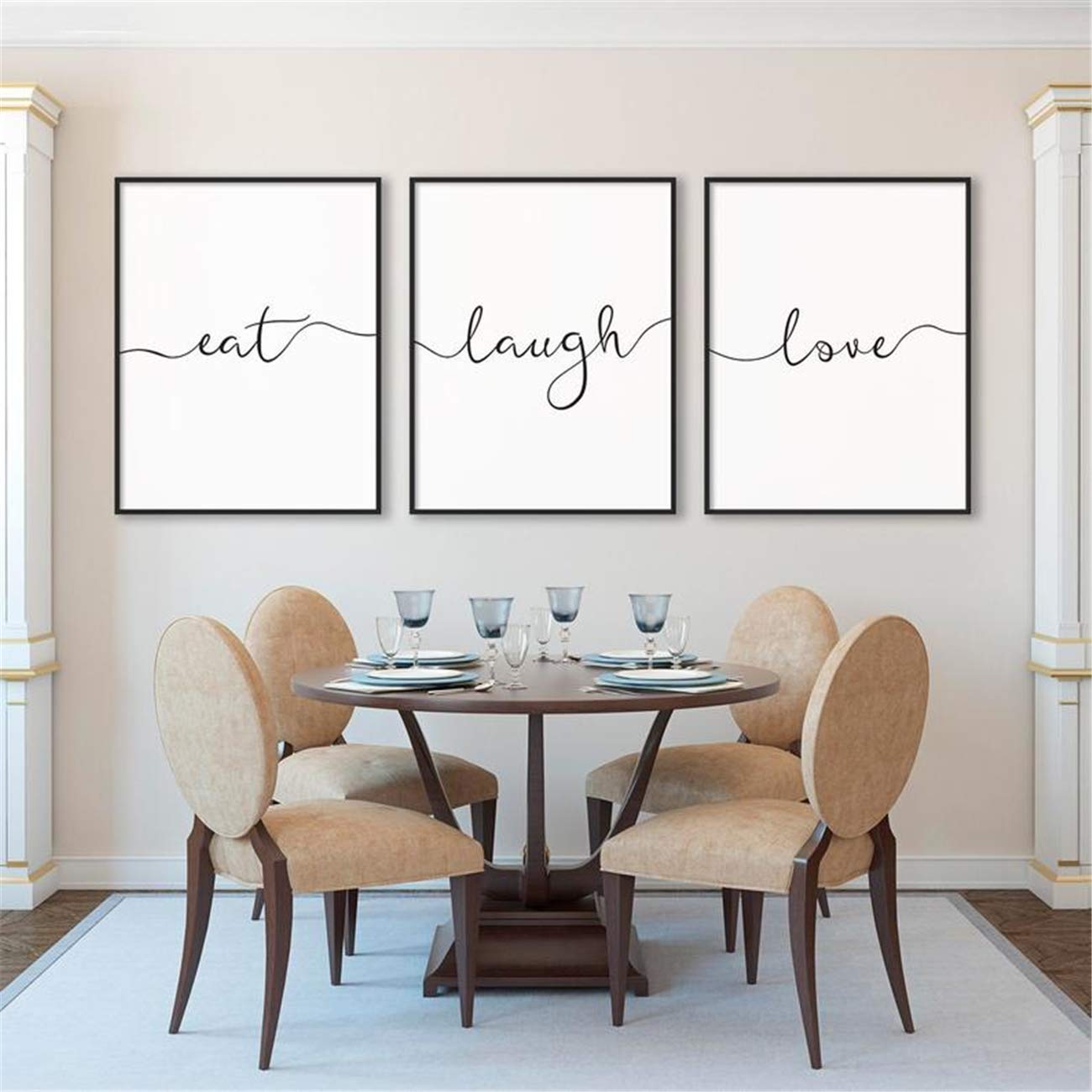 NATVVA 3-Piece Canvas Prints - Inspirational Quote Posters 'Eat Laugh Love' Wall Art Painting for Kitchen & Dining Room Decor, Framed & Ready to Hang - Perfect for Home, Office & Gift Giving
