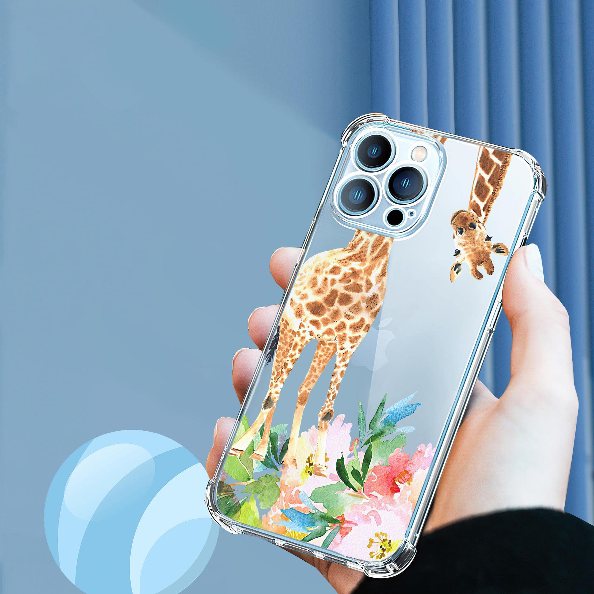 Funny Giraffe with Flowers iPhone 13 Pro Max Case - Shockproof TPU Bumper Cover with 4 Corner Protection for 6.7