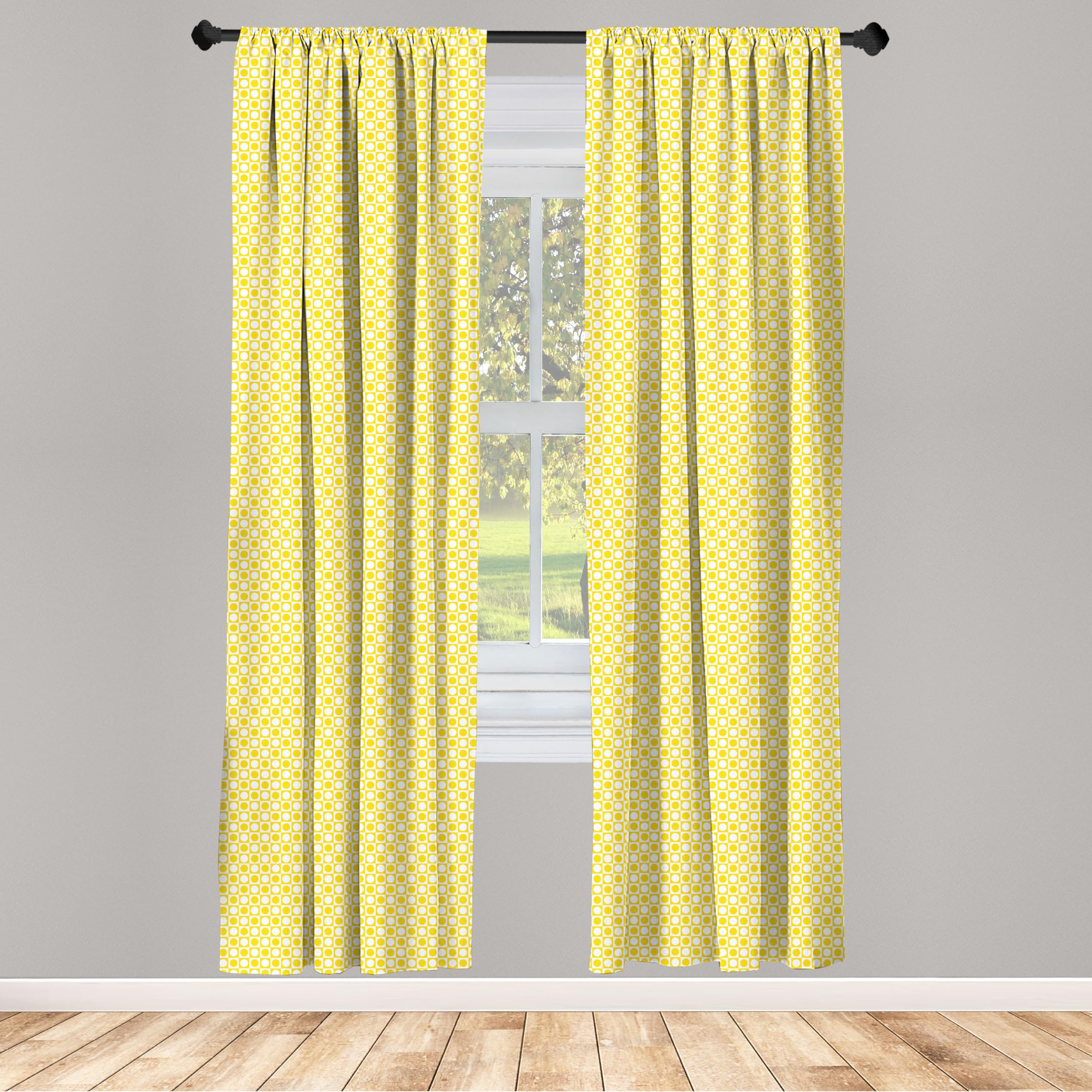 Ambesonne Yellow and White Geometric Print Curtains - 2 Panel Set, 28
