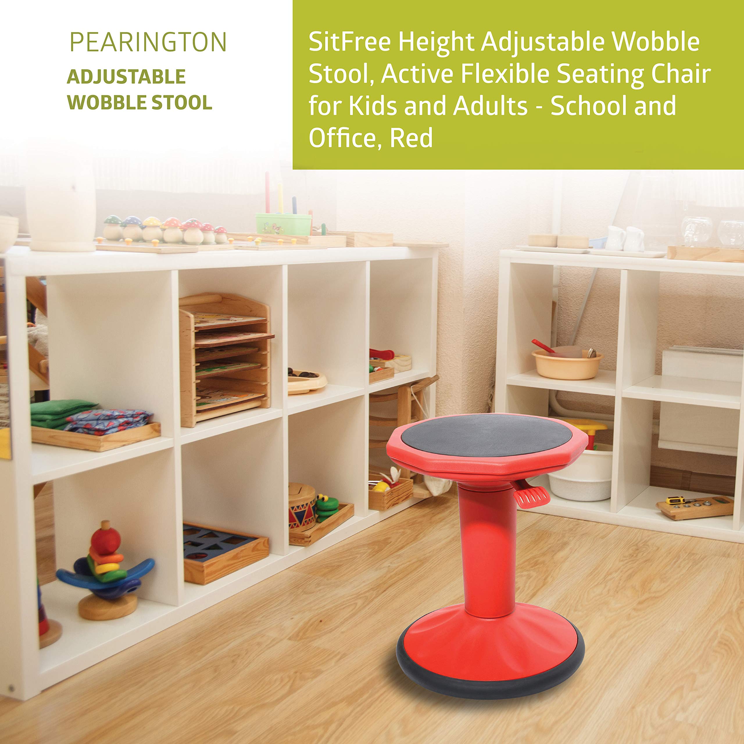 Pearington SitFree Height Adjustable Wobble Stool - Active Flexible Seating Chair for Kids & Adults - Ergonomic Office & School Chair - Red - Perfect for Home Office, Classroom & ADHD Focus