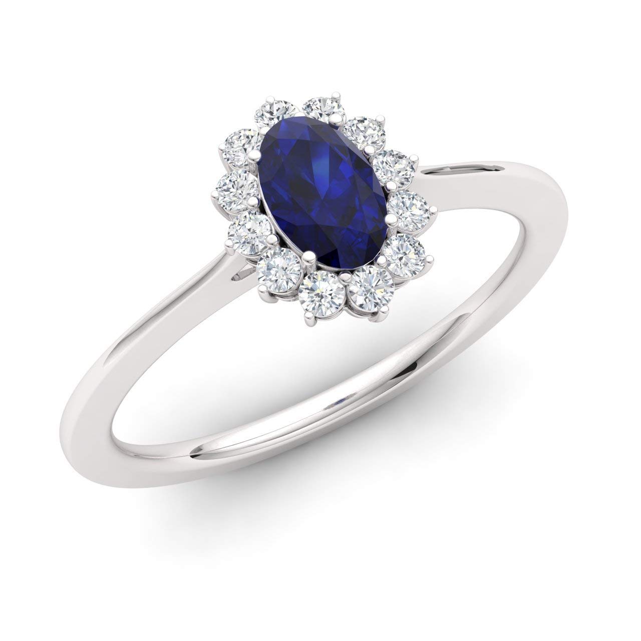 Natural Certified Blue Sapphire & Diamond Halo Engagement Ring in 14K White Gold | 0.28ct Petite Wedding Ring for Women, Size 4-9 | Perfect for Proposals, Anniversaries & Special Occasions