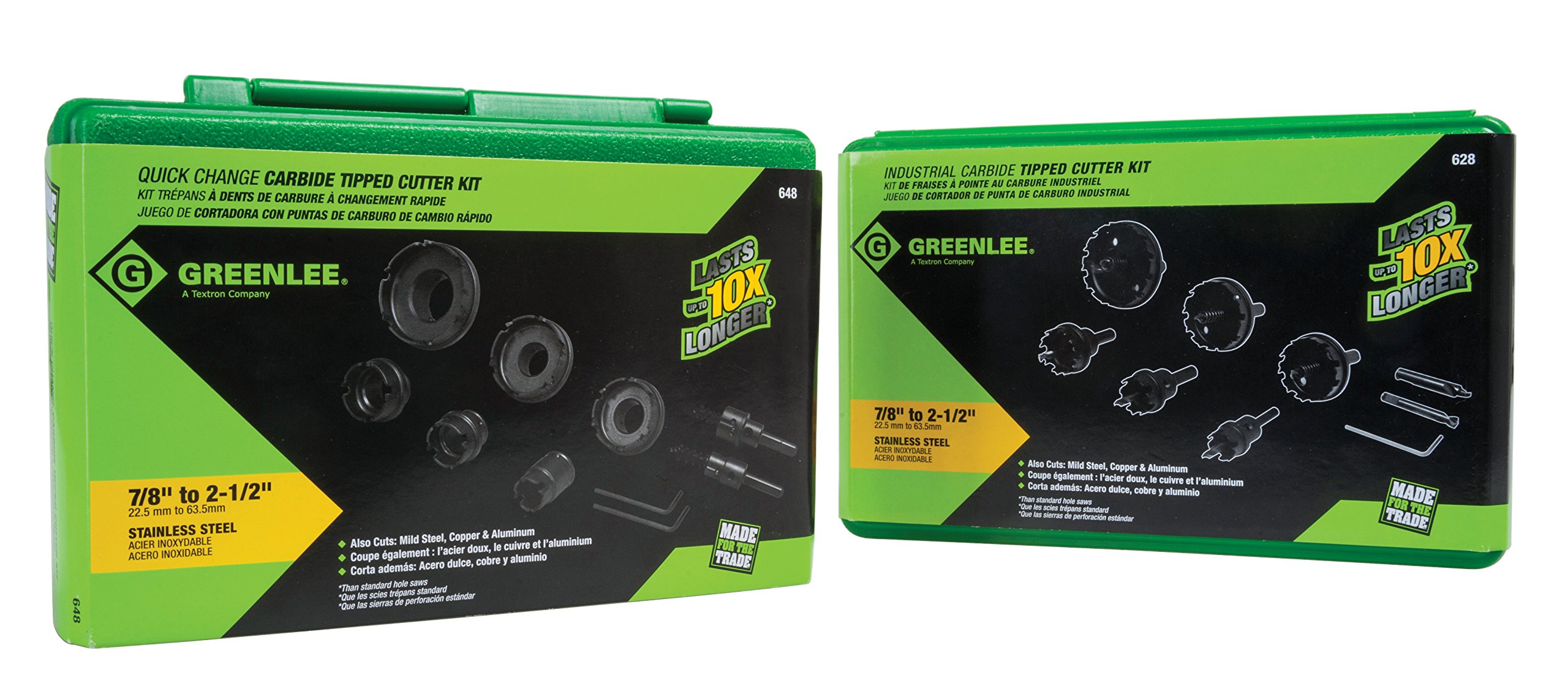 Greenlee 8-Piece Quick Change Carbide Hole Cutter Set for Metal, Wood, and Plastic - Ideal for Electricians, Plumbers, and DIY Projects