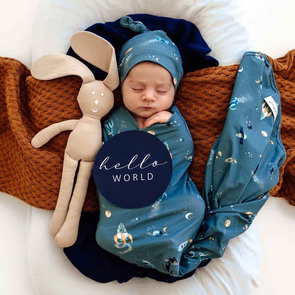 Snuggle Hunny Reversible Milestone Baby Photo Cards - Rocket & Navy Design for Newborn Photography & First Year Memories