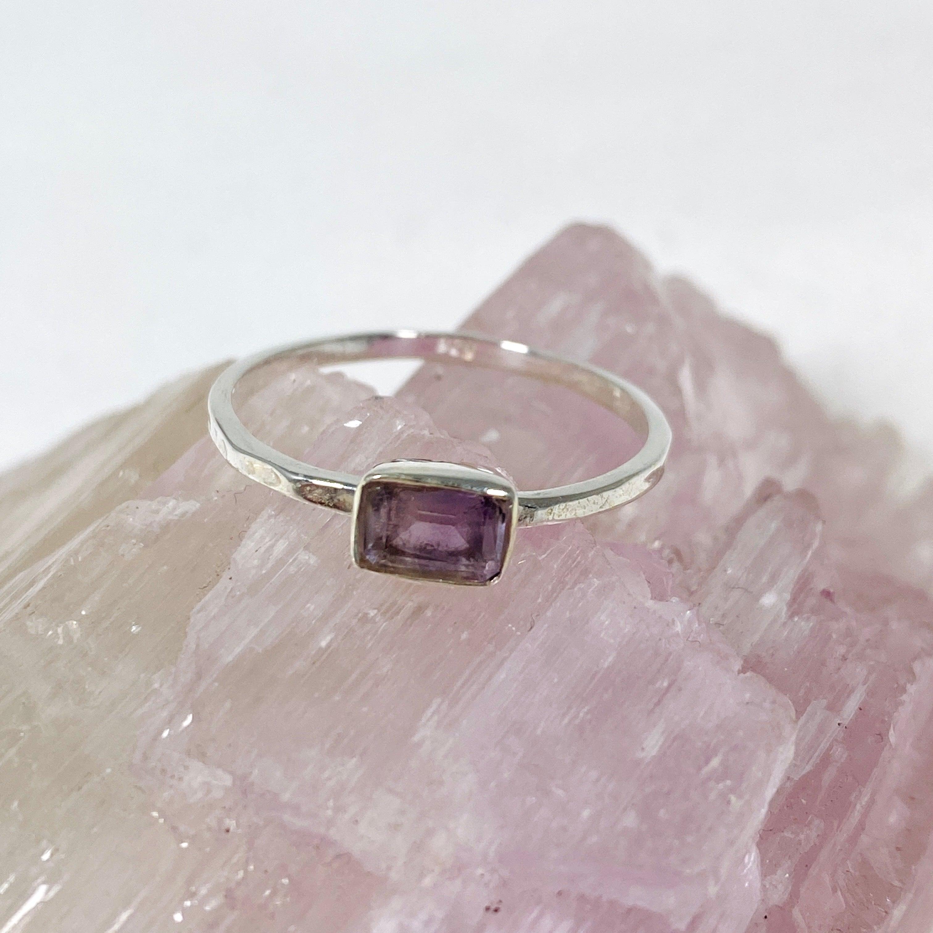 Amethyst Rectangular Faceted Fine Band Ring for Women - Sterling Silver 925 R3793 AM - Elegant Jewelry Gift for Birthday, Anniversary & Special Occasions