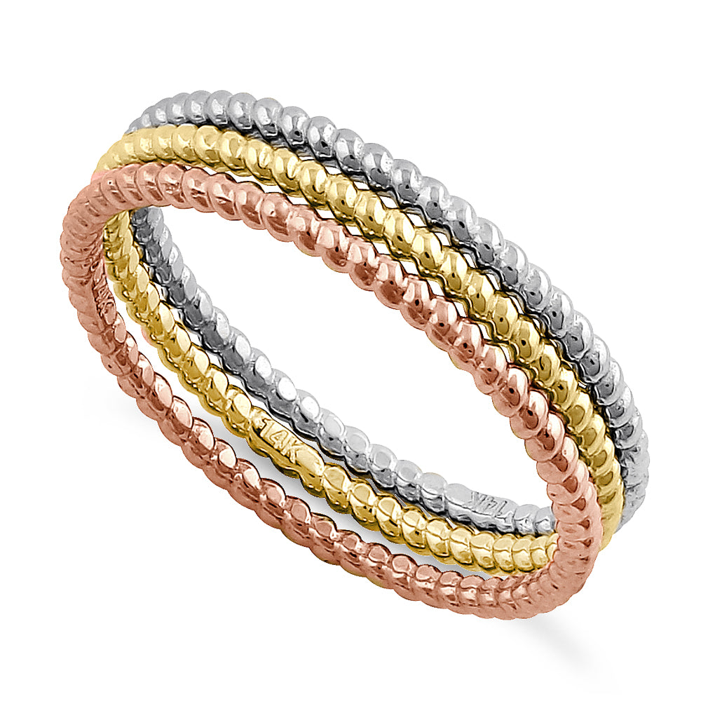 14K Solid Yellow, Rose & White Gold Rope Ring Set for Women - Durable & Elegant Jewelry for Everyday Wear, Gift Giving & Special Occasions