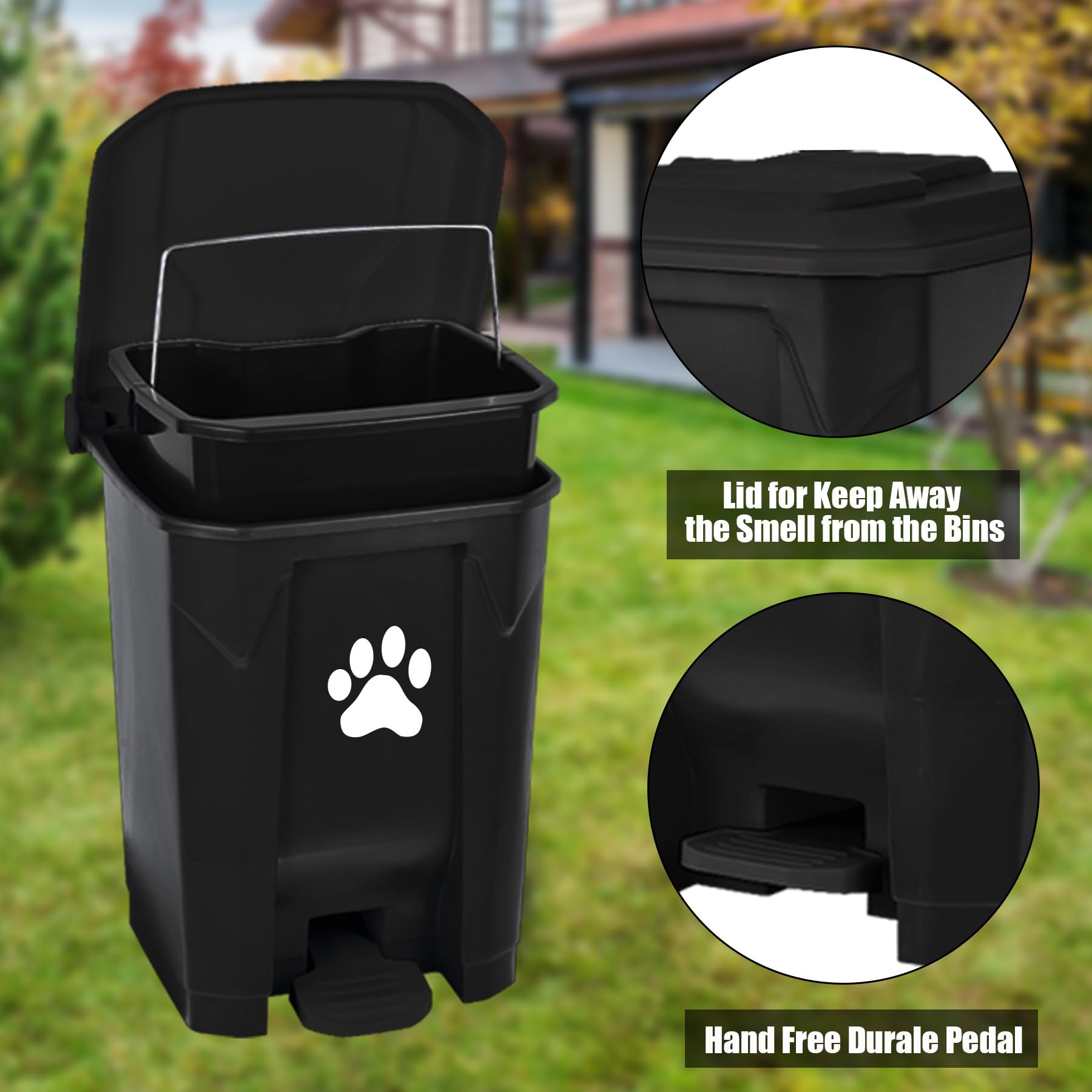 15L Black Hands-Free Pedal Dog Waste Station with Lid & Removable Inner Bucket - Outdoor Pet Poop Disposal Can for Garden, Yard & Home (Includes Waste Bags) - Ideal for Easy Dog Waste Management & Clean Outdoor Spaces