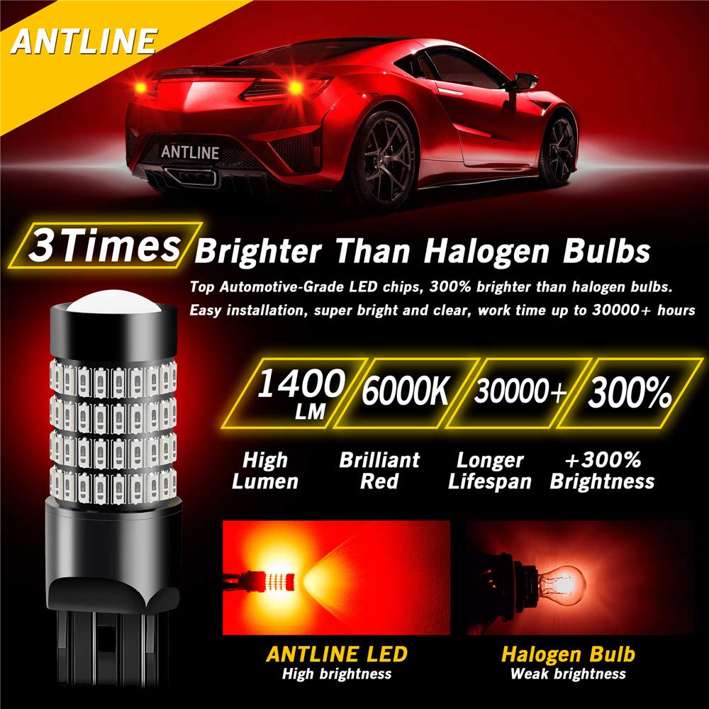 ANTLINE Super Bright 7443 LED Bulbs - 102-SMD 4014 Chips, T20 992 W21W Compatible with 7440 7441 7443 7444 for Brake Tail Lights, Turn Signals & Parking Lights - Brilliant Red (Pack of 2) - Perfect for Cars, Trucks & Motorcycles