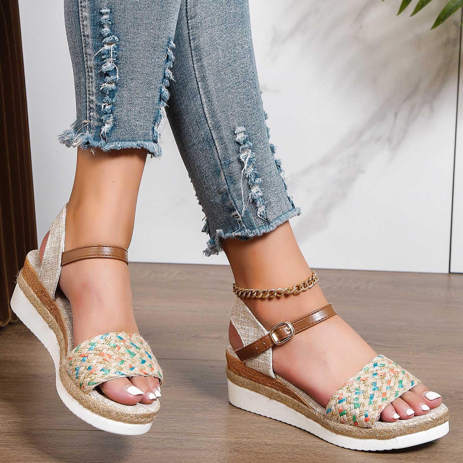 Oelaio Women's Summer Wedge Fish Mouth Roman Sandals - Comfortable Size 7 Beach Sandals for Women | Perfect for Vacation, Poolside & Casual Outfits