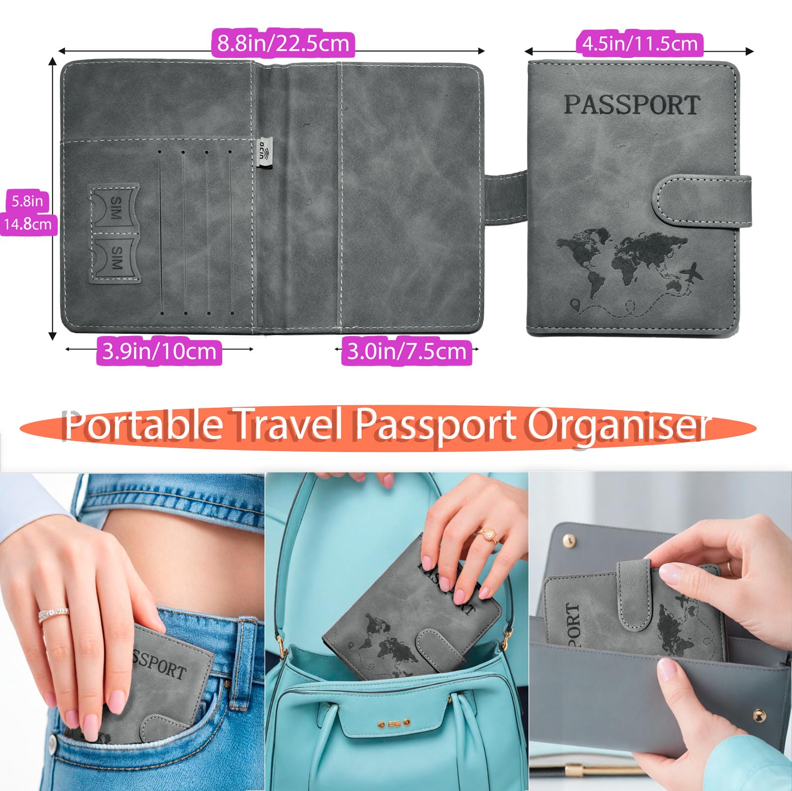 RFID Blocking Passport Holder for Travel - 2 Pack Leather Passport Cover for Women & Men - Perfect for Airports, Vacations & International Trips