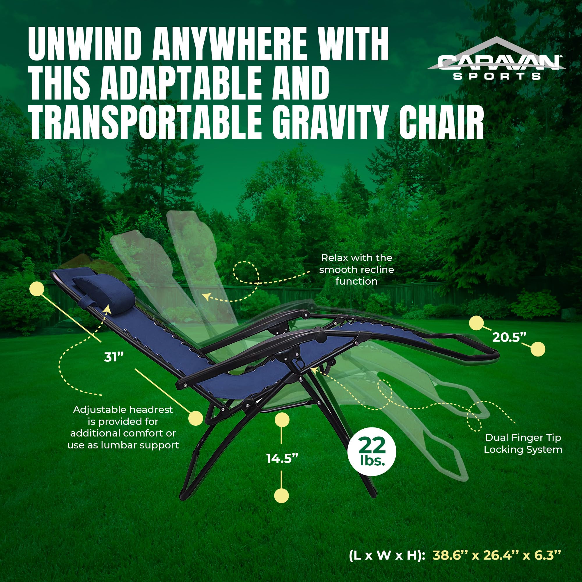Zero Gravity Recliner Chair for Outdoor & Camping - Adjustable Headrest, Portable Folding Lawn Deck Patio Pool Lounge Chair for Adults (Blue, 2 Pack) - Perfect for Backyard Relaxation, Beach Trips & Poolside Lounging
