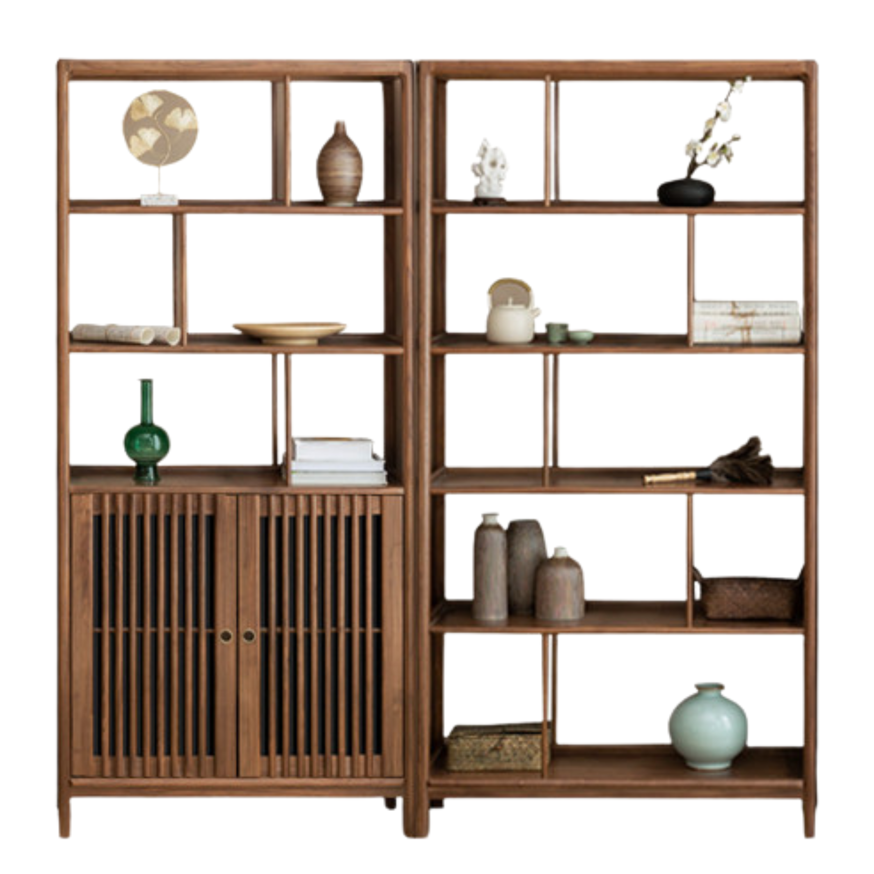Solid Black Walnut & Ash Wood Bookshelf - Modern Bookcase with Display Cabinet & Wall Shelf for Living Room, Office & Library Storage