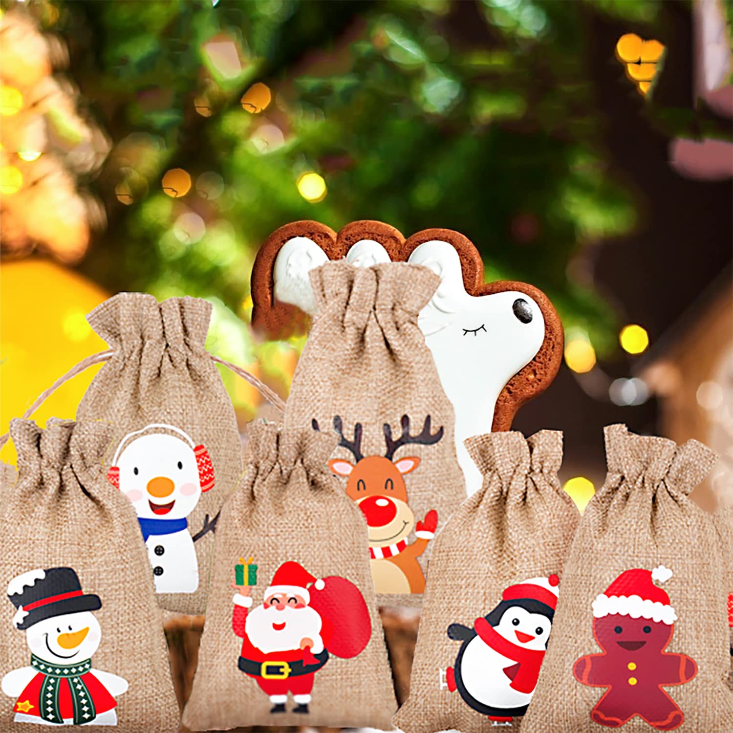 36Pcs Christmas Jute Burlap Drawstring Gift Bags - 10x15cm Small Kraft Favor Pouches for Holiday Party Favors, Wedding Decorations & DIY Crafts - Perfect for Xmas Gifts, Candy Bags and Party Supplies