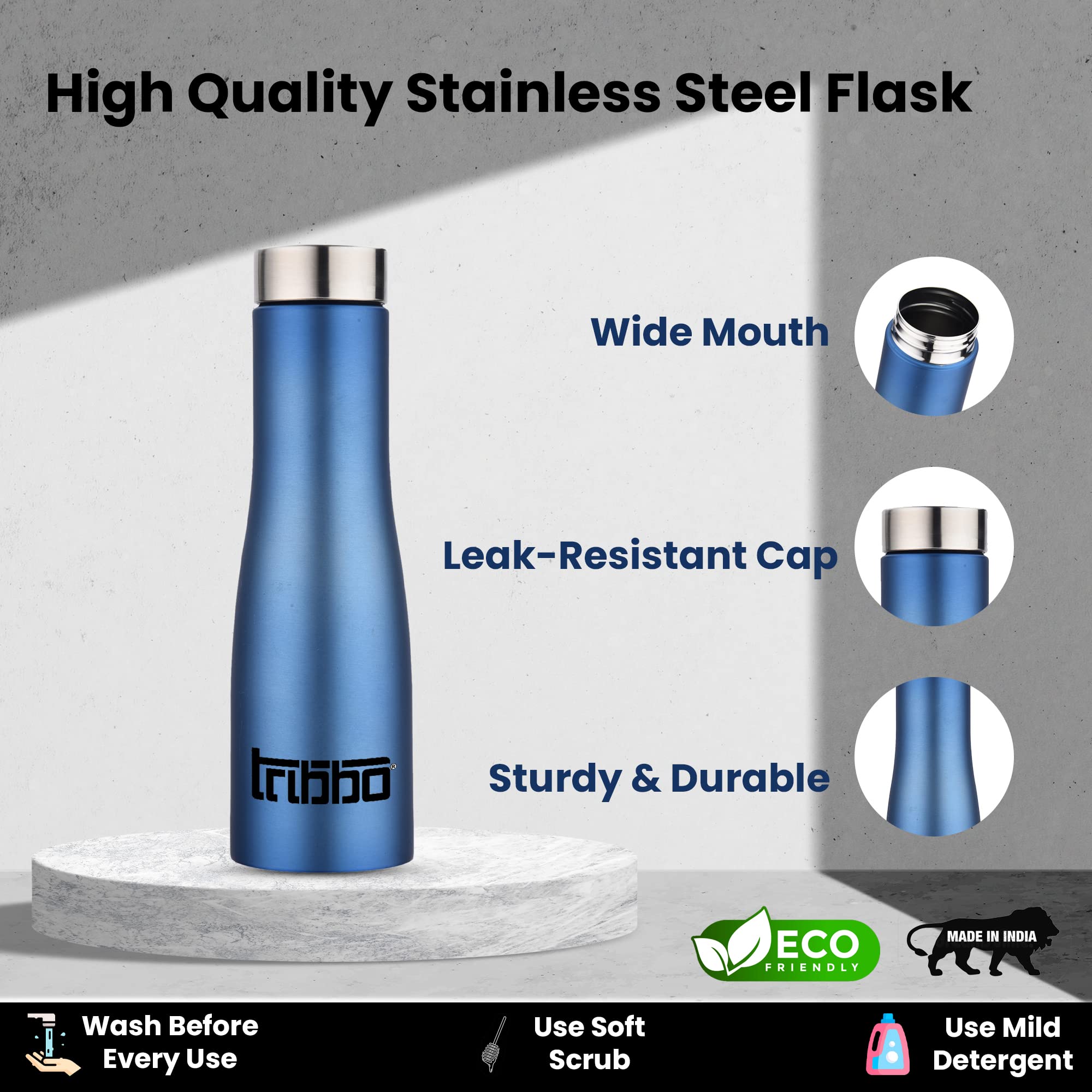 TRIBBO 1L Stainless Steel Water Bottle - Leak Proof, BPA Free, Insulated for Hot & Cold Drinks - Perfect for Gym, School, Office, Travel & Outdoor Activities (1000ml, Red, Steel Cap)