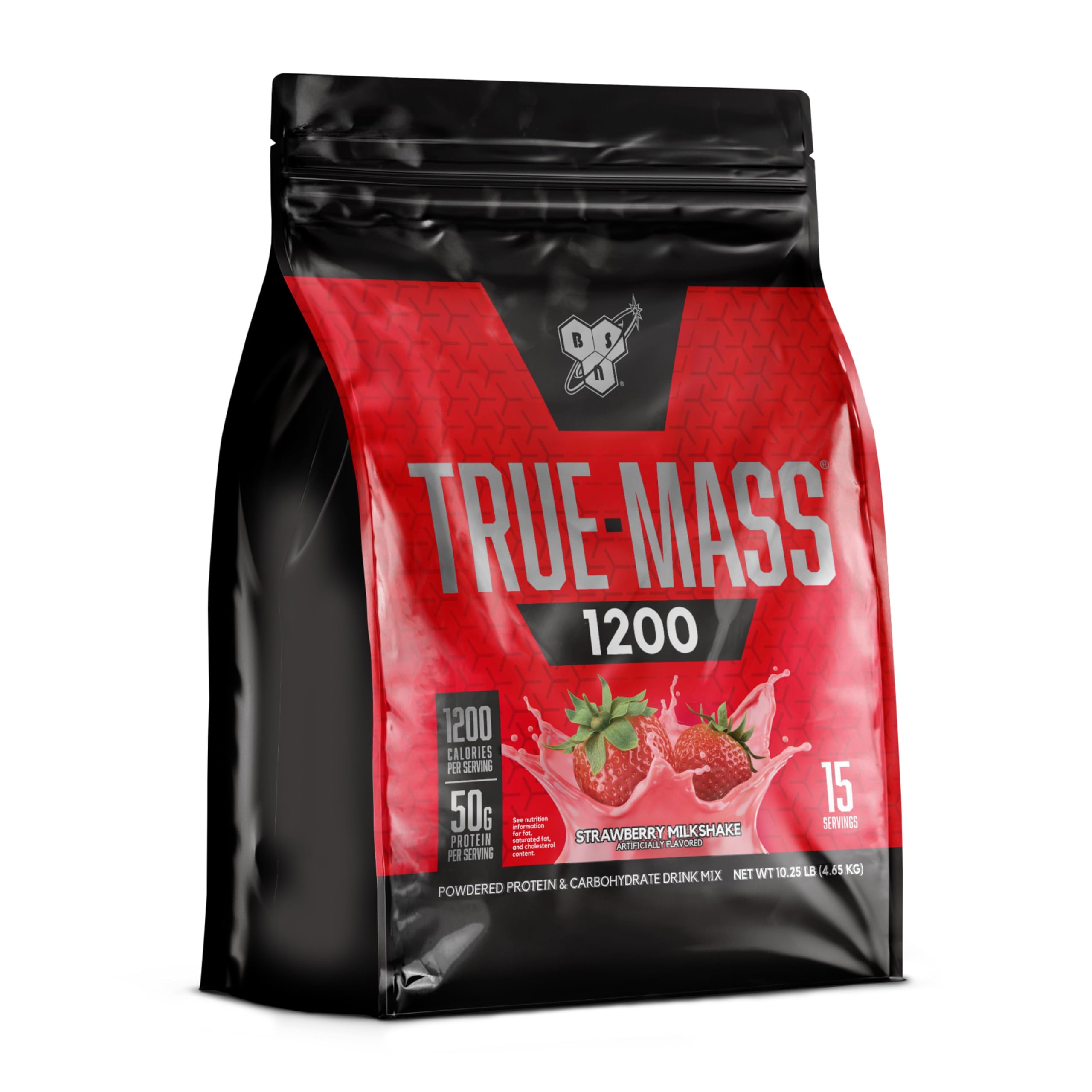 BSN TRUE-MASS Weight Gainer Protein Powder - Strawberry Milkshake Flavor, 10.25lb for Muscle Building & Recovery - Perfect for Post-Workout Shakes & Bulking Nutrition