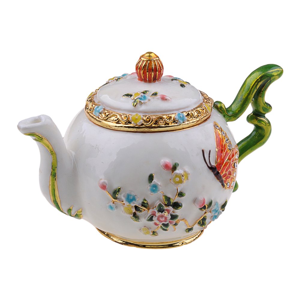 Exquisite Bejeweled Enamel Pewter Teapot Trinket Box - Elegant Jewelry Storage & Home Decor Gift (White) - Perfect for Tea Lovers, Jewelry Organization & Unique Birthday Presents
