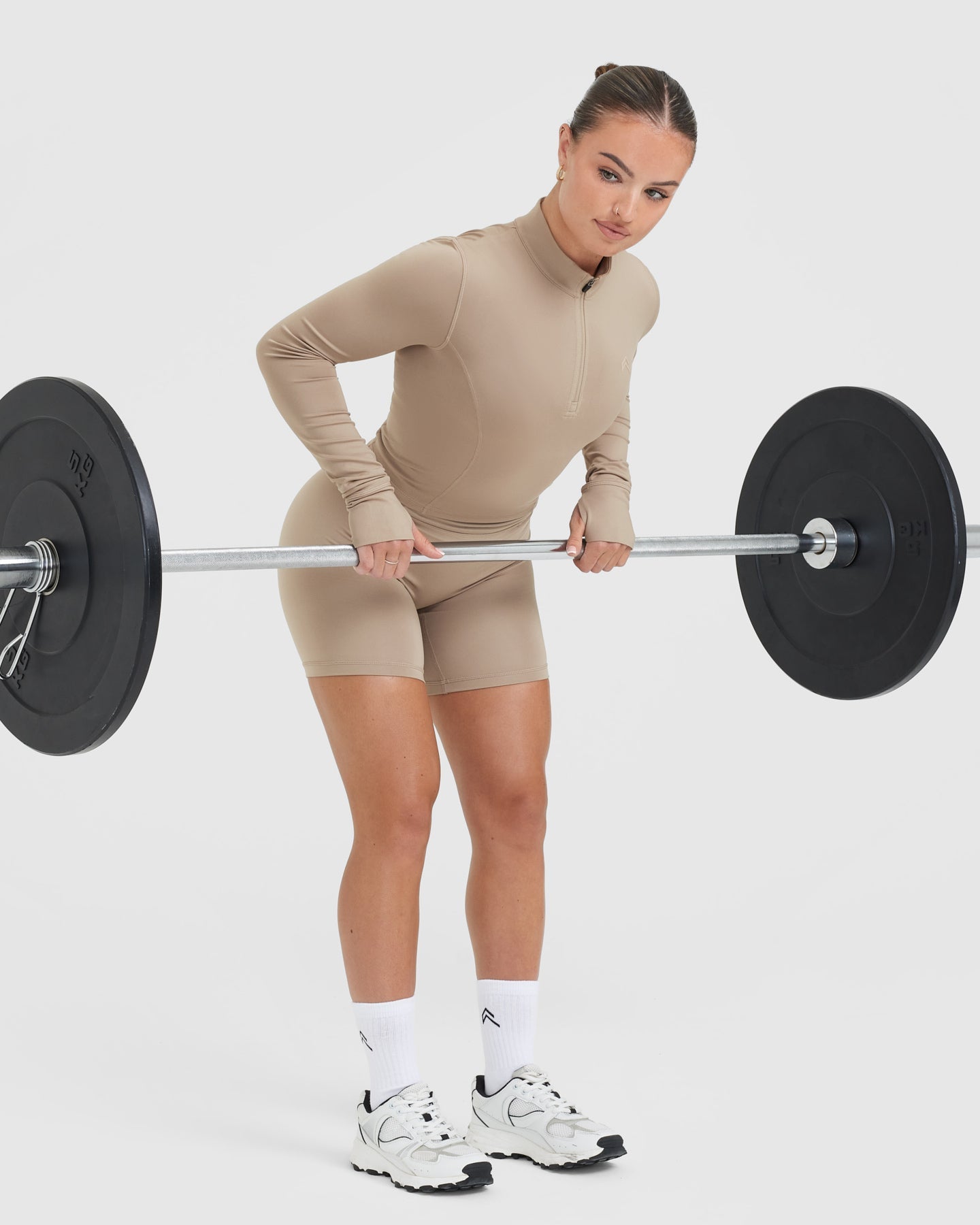 Timeless Half Zip Mid-Long Sleeve Top for Women - Soft Comfortable Pullover Sweatshirt in Sandstone | Casual Wear, Outdoor Activities, Layering Essential
