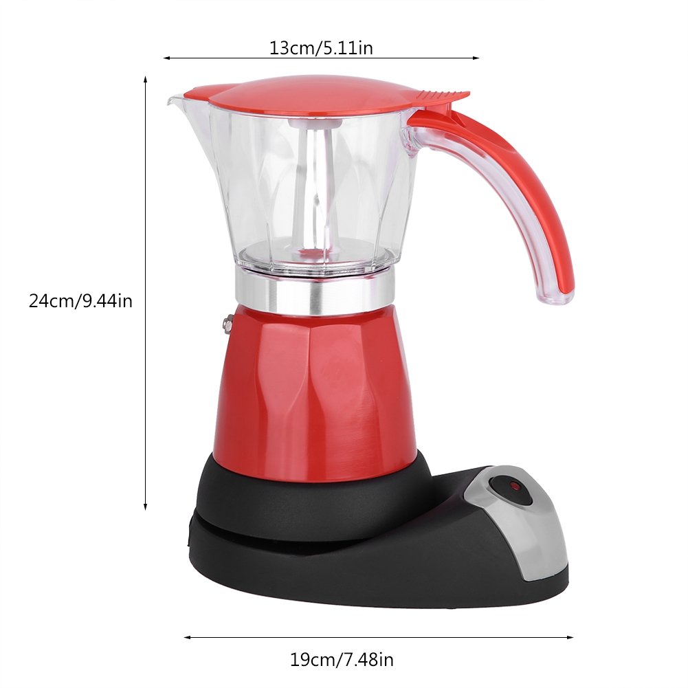 Premium Aluminum Alloy Electric Coffee Maker - 3-Cup Moka Pot for Espresso & Cappuccino | Fast Brewing for Home, Office & Camping Use (Red)