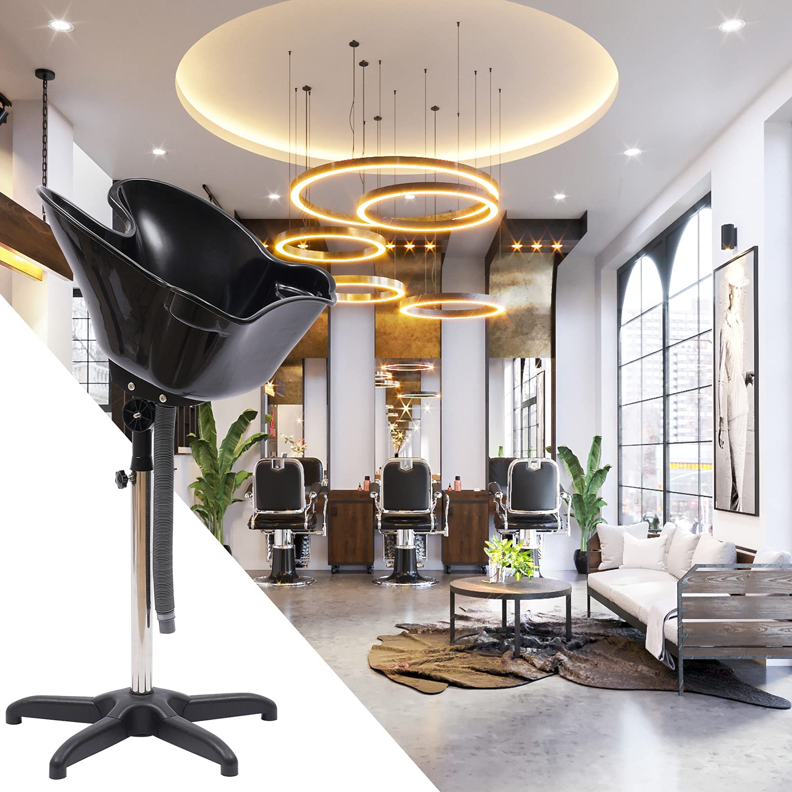 Adjustable Portable Shampoo Bowl Basin with Drain Hose - Height Adjustable Backwash Sink for Home Salon & Professional Hair Washing - Perfect for Hair Treatments, Washing, and Styling at Home or Beauty Salons