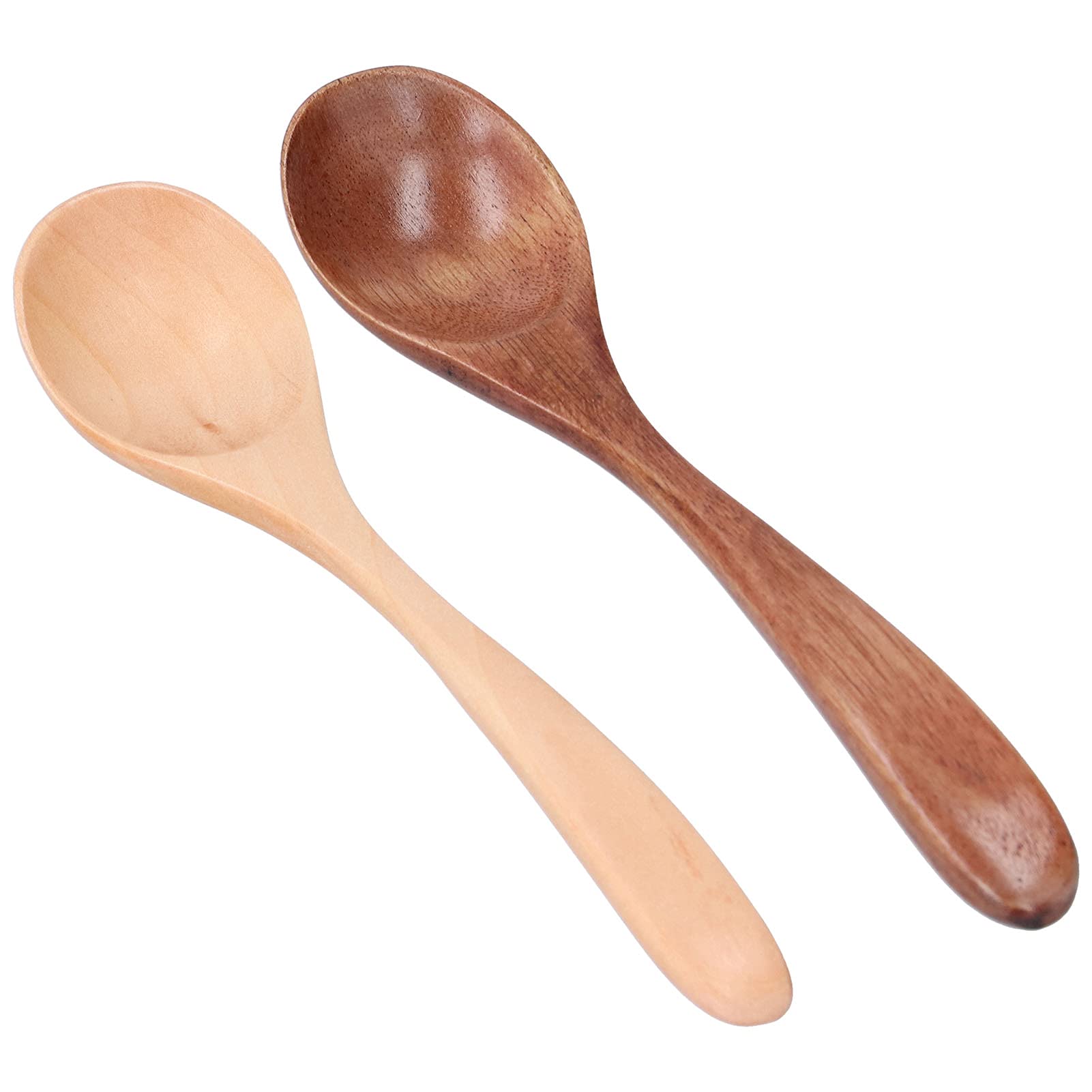 2Pcs Handmade Natural Wooden Spoons Set - Eco-Friendly Small Mixing Scoops for Soup, Coffee, Salad, Desserts, Chips, Snacks, Cereal & Fruit - Perfect for Kitchen, Camping & Picnic Use
