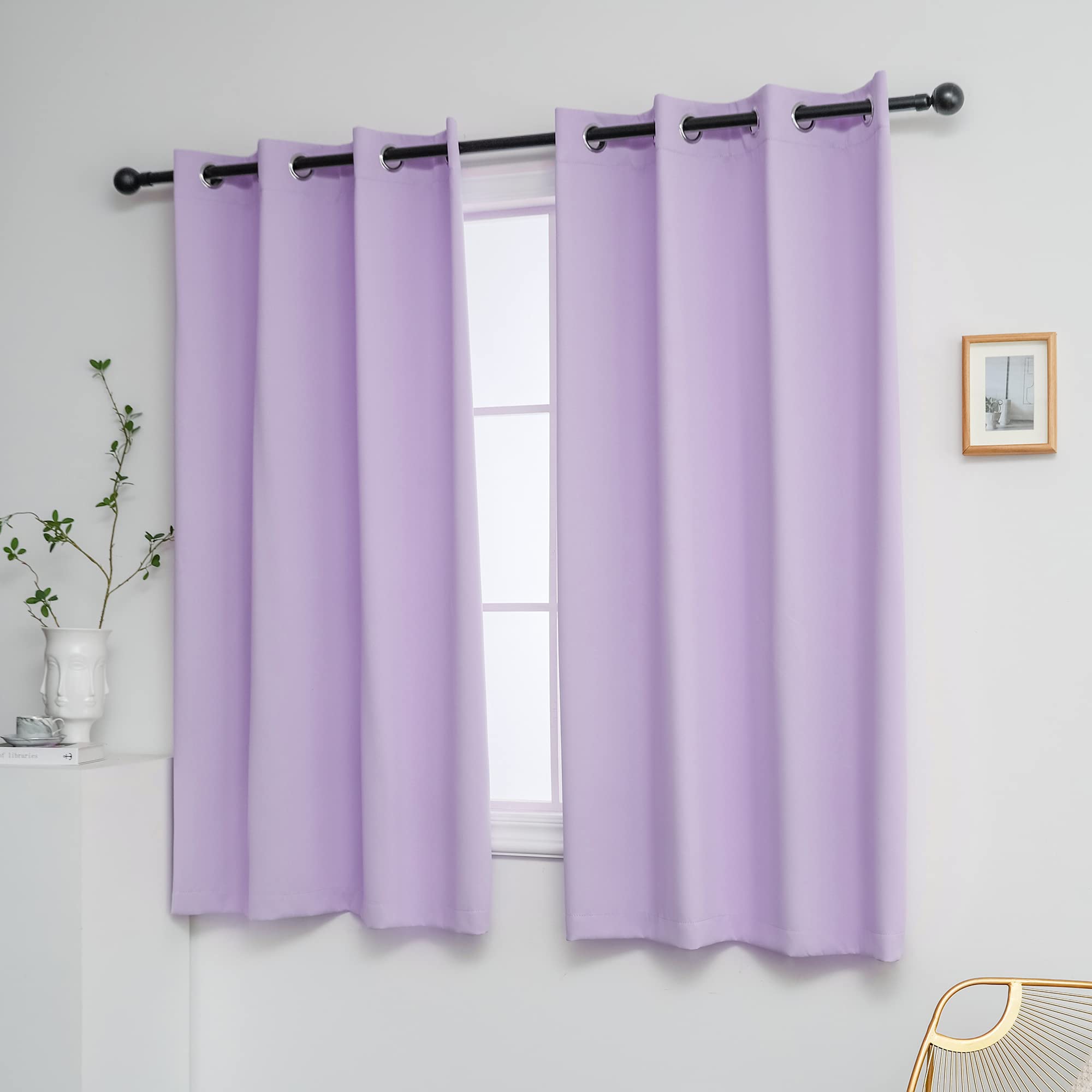 YGO Blackout Curtains 52x45 Inches - 2 Panels, Lilac Room Darkening Drapes with Ring Top for Kids Bedroom & Nursery | Light Blocking Window Treatment for Better Sleep & Home Decor