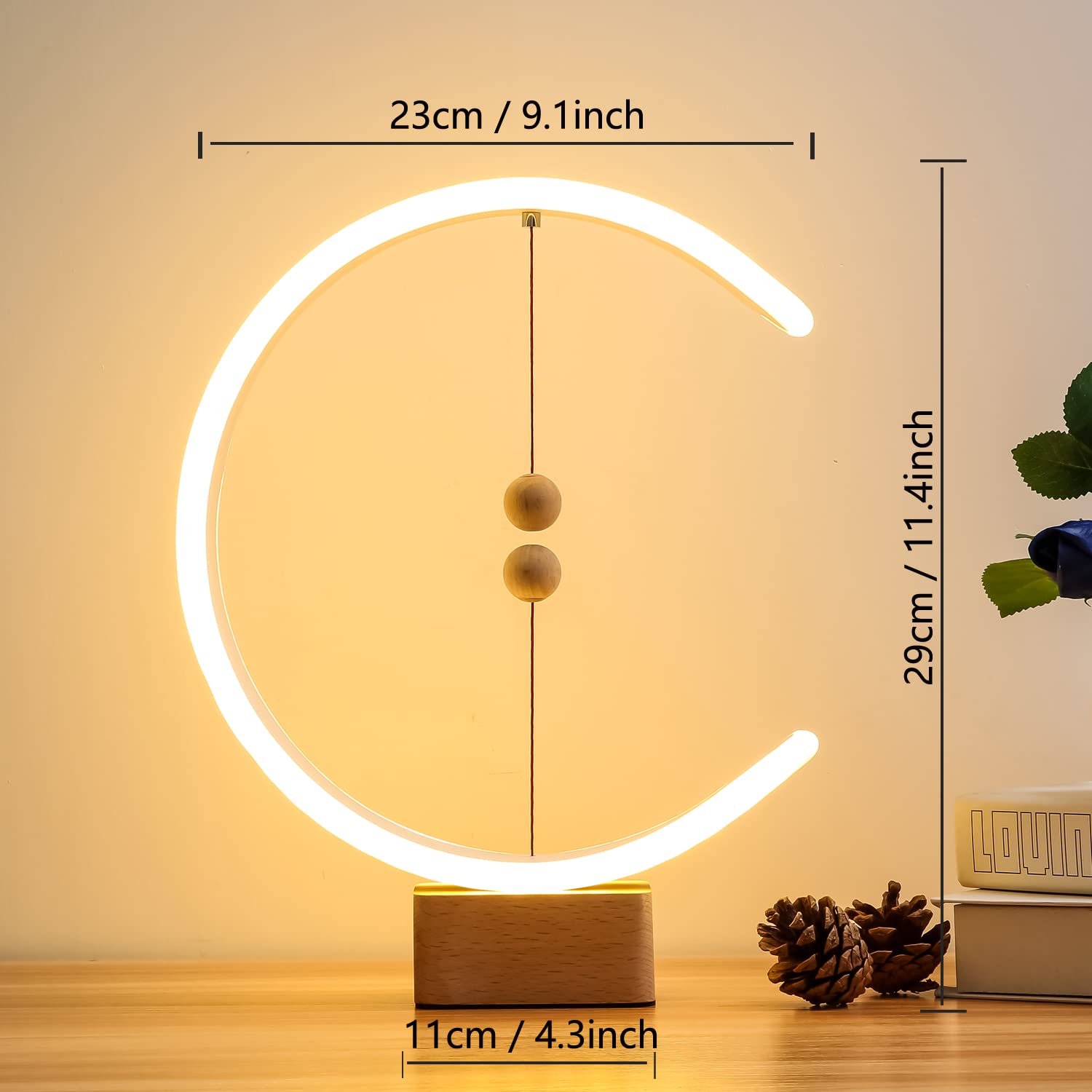 Smart Magnetic Suspension Balance Lamp - LED Wooden Desk Lamp with Creative Floating Design, Modern Night Light for Home Office, Dorm Room & Bedside (Perfect Gift for Birthday & Housewarming) - Ideal for Reading, Working & Relaxing in Bedroom or Study