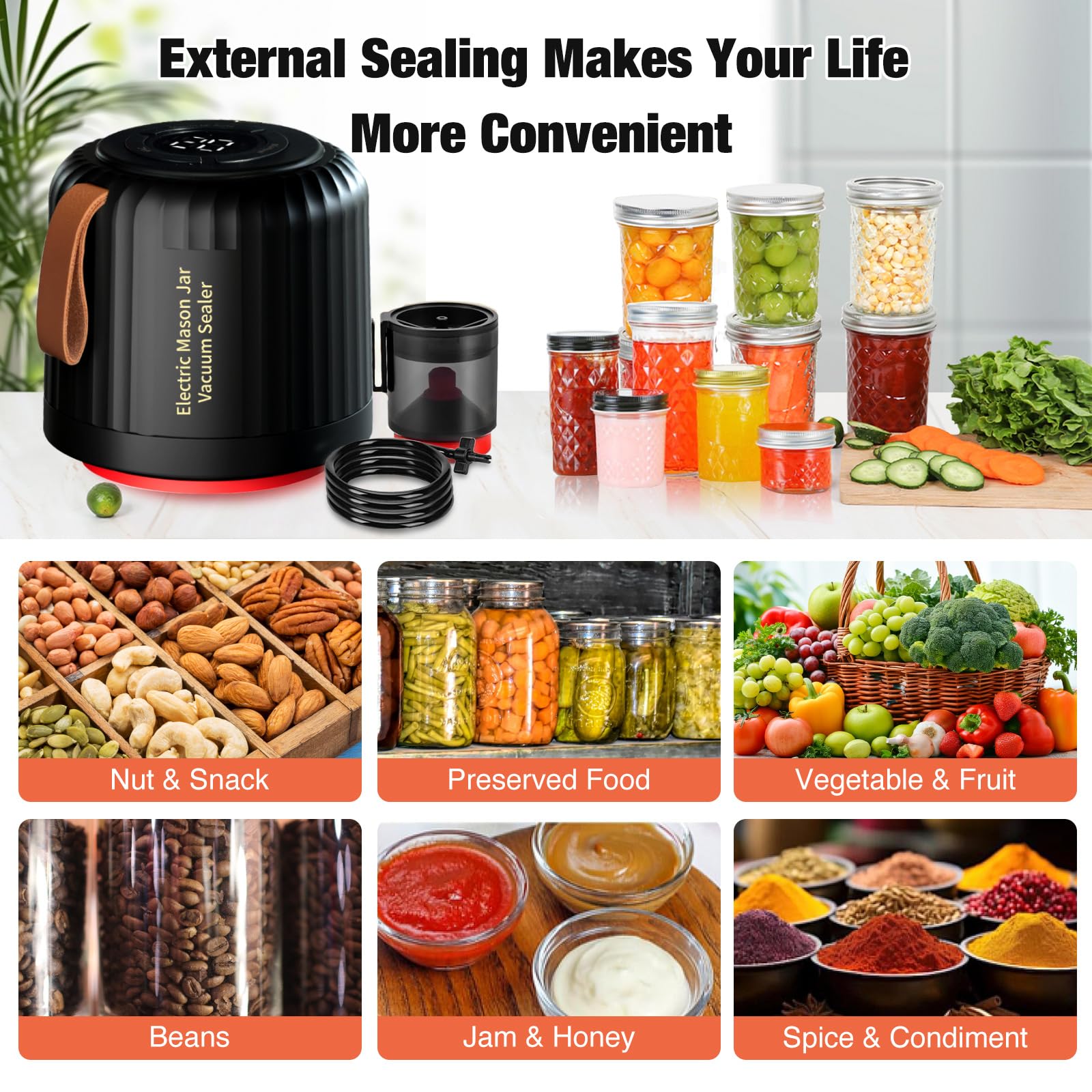 Electric Mason Jar Vacuum Sealer Kit with 16 oz Wide Mouth Jars - Food Preservation System for Freshness | Perfect for Meal Prep, Canning, Sous Vide & Long-Term Storage