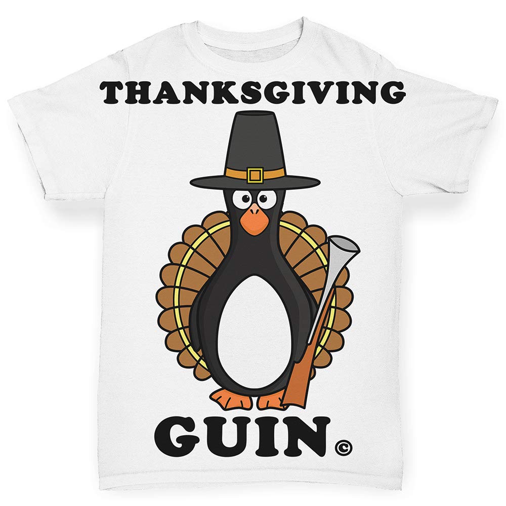 TWISTED ENVY Thanksgiving Turkey & Guin The Penguin Baby T-Shirts - Cute Infant Graphic Tees for Holiday Photos & Family Gatherings