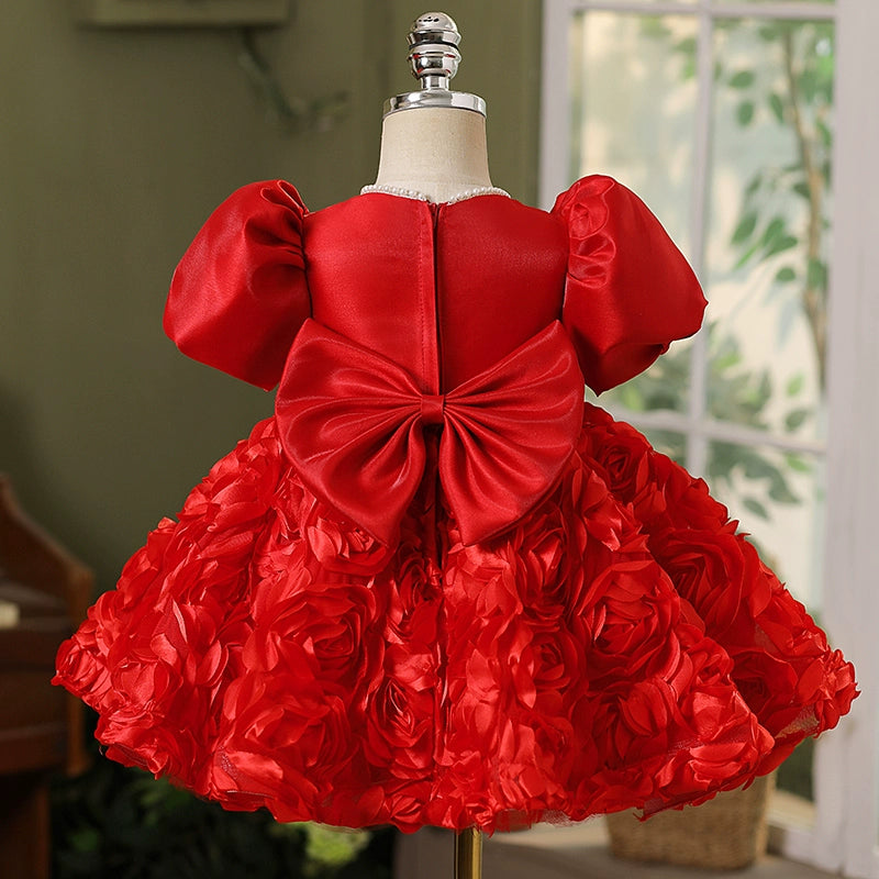 Adorable Baby Girl Puffy Red Dress for Toddlers - Elegant Princess Party Gown for Birthday, Photo Shoots & Special Occasions