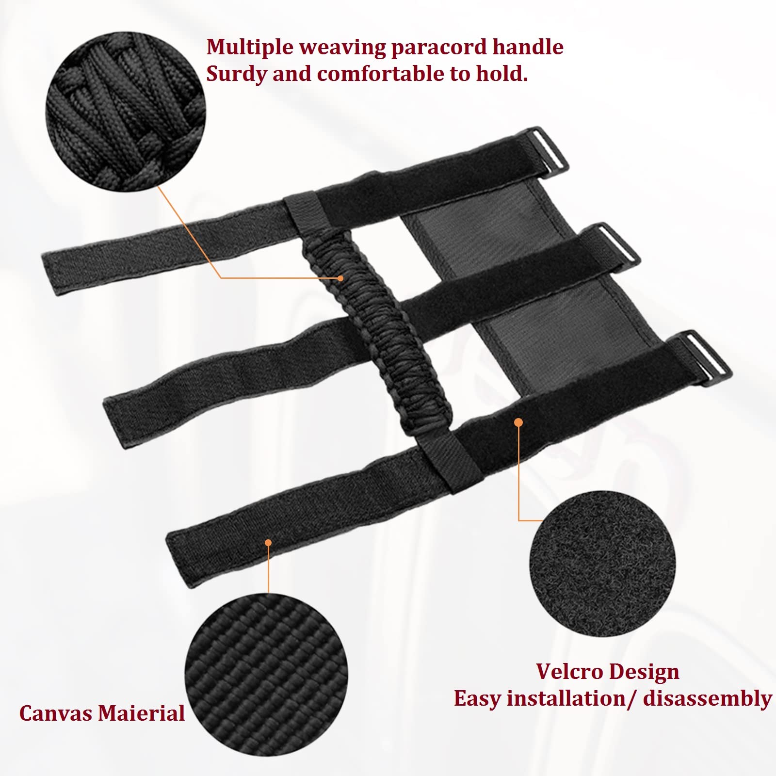 Jeep Roll Bar Grab Handles with US Flag Design - Compatible with Wrangler YJ TJ JK JKU JL JLU & Gladiator JT (1955-2023 Models) - Black 4-Piece Set - Off-Road Accessories for Enhanced Safety & Style