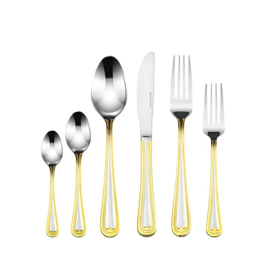 Premium 75-Piece Venezia Collection Flatware Set - 18/10 Surgical Stainless Steel with 24K Gold Plating - 12-Person Silverware Cutlery Set for Formal Dining & Entertaining - Elegant Hostess Serving Set with Bead Design (Gold)