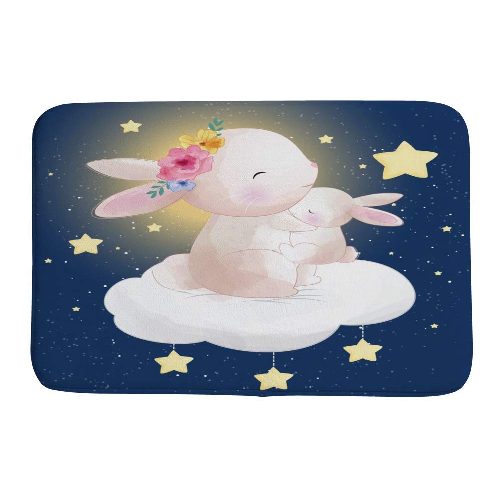 Kuizee Non-Slip Memory Foam Bath Mat - Super Absorbent Cloud-Shaped Rabbit Design Bathroom Rug (23.6x15.7 Inch) - Soft Floor Mat for Kids, Nursery, and Cozy Home Decor - Perfect for Bathrooms, Showers, and Bedside Use