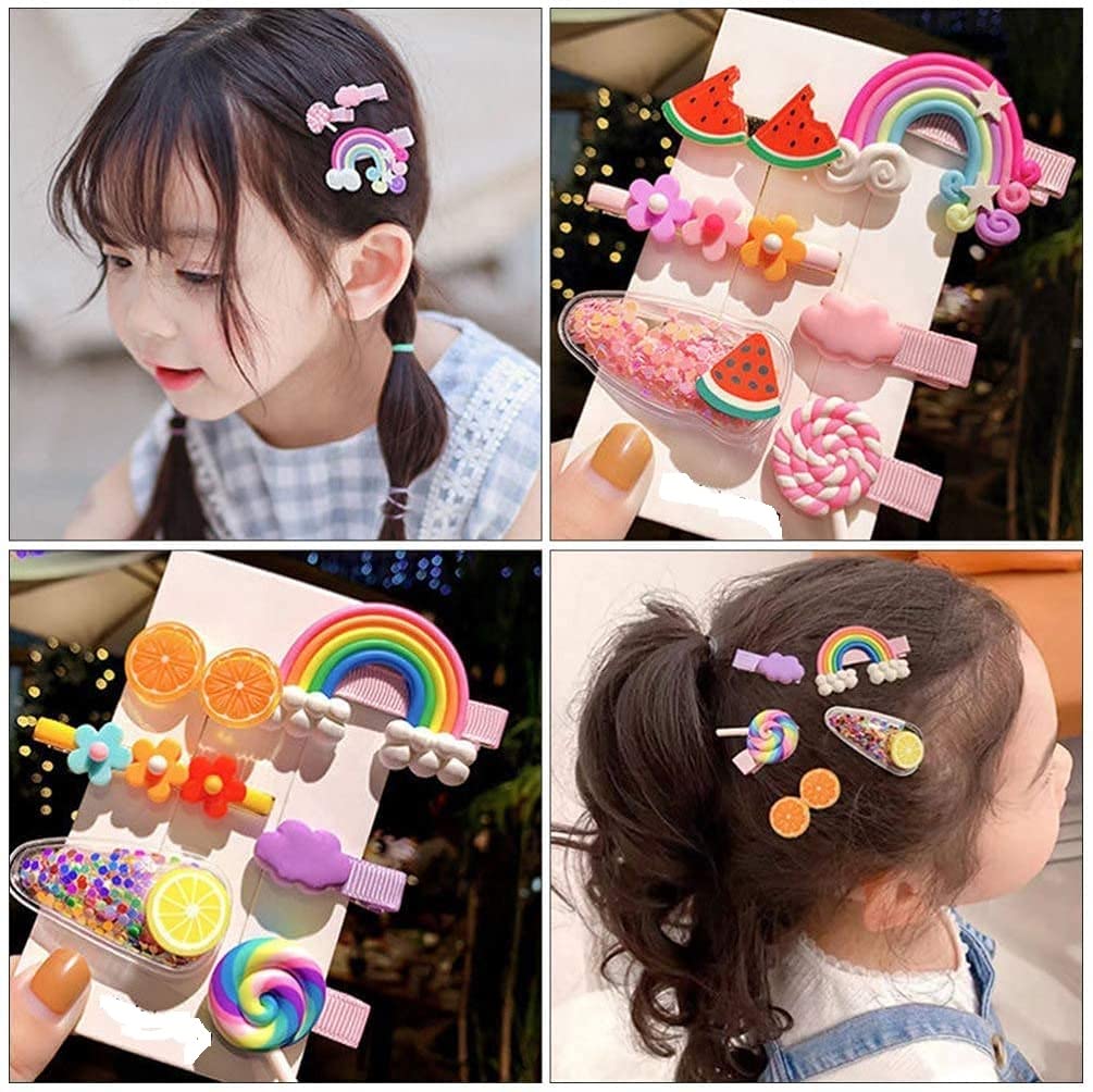 12 PCS Cute Hair Clips for Baby Girls - Unicorn, Ice Cream, Cartoon, Rainbow, Flower & Animal Hair Barrettes | Hair Accessories for Toddlers & Kids | Perfect for School, Parties & Daily Styling