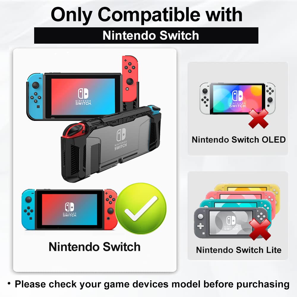 Premium Shock-Absorption Dockable Case for Nintendo Switch 2017 & Joy-Con Controllers - Anti-Scratch TPU Protective Cover with Ergonomic Grip (Black) | Perfect for Gaming On-The-Go, Travel Protection & Home Console Use
