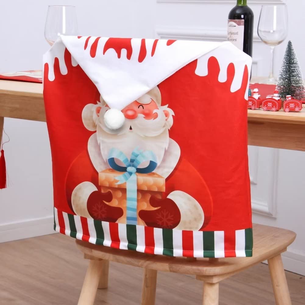 2 Pcs Christmas Chair Covers - Santa Themed Dining & Office Chair Slipcovers for Holiday Decor - Perfect for Christmas Banquets, Parties & Festive Home Decor
