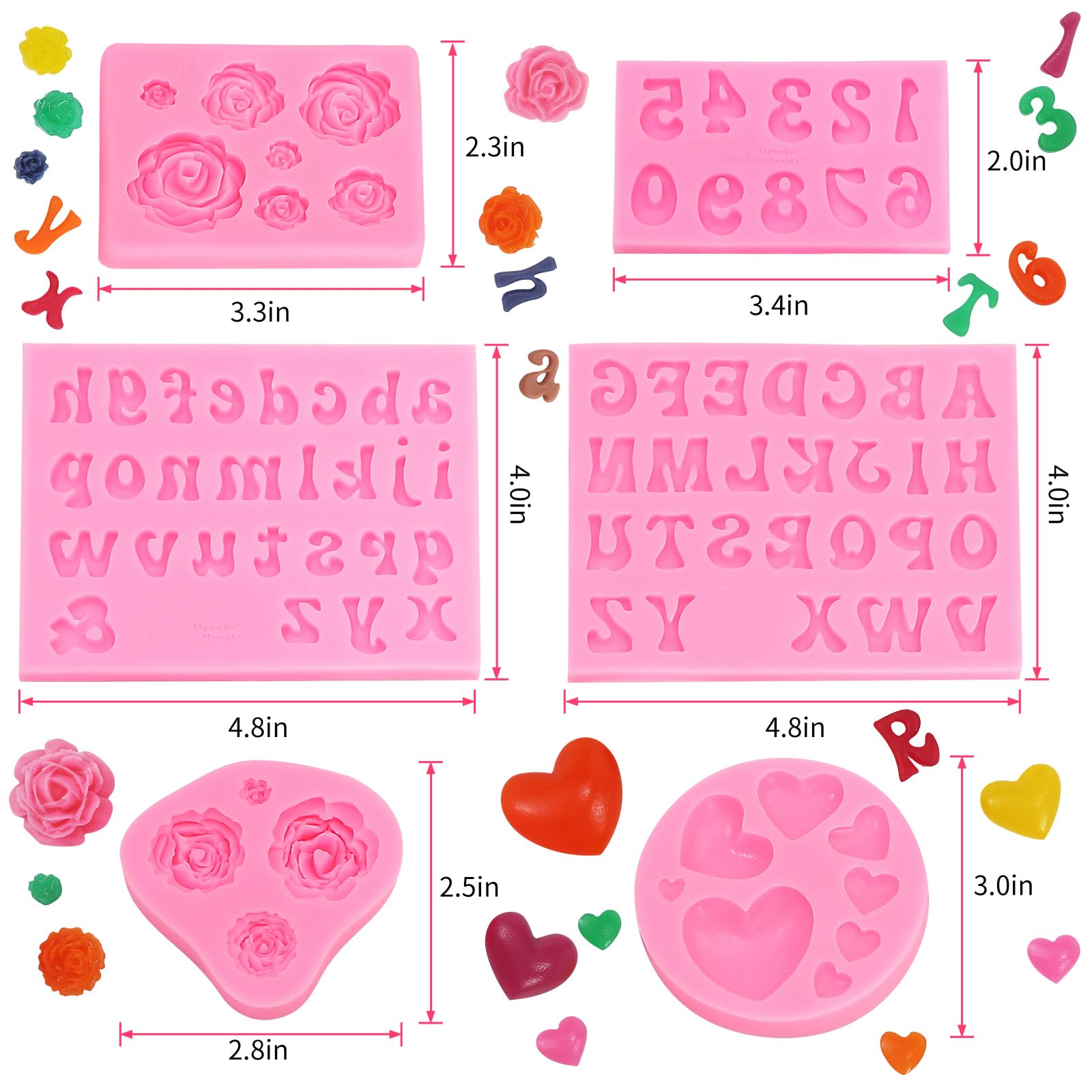 Premium Silicone Alphabet & Number Molds Set - Rose & Heart Shaped Cake Molds for Baking, Candy Making, Chocolate, Gummy Bears - Perfect for DIY Crafts, Cupcake Decorations & Dessert Making at Home