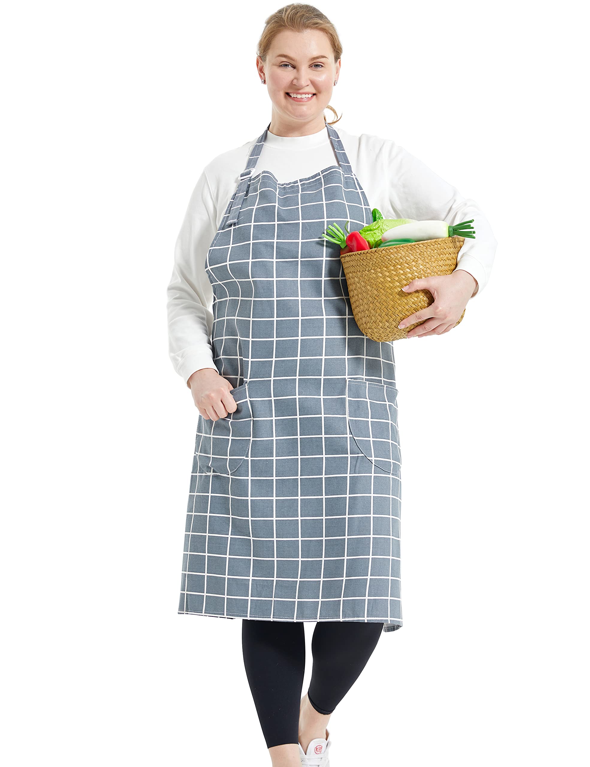 Premium Cotton Linen Baking Apron for Women - Adjustable Plus Size Kitchen Apron with Pockets - Perfect for Cooking, Baking, BBQ & Home Chef Use