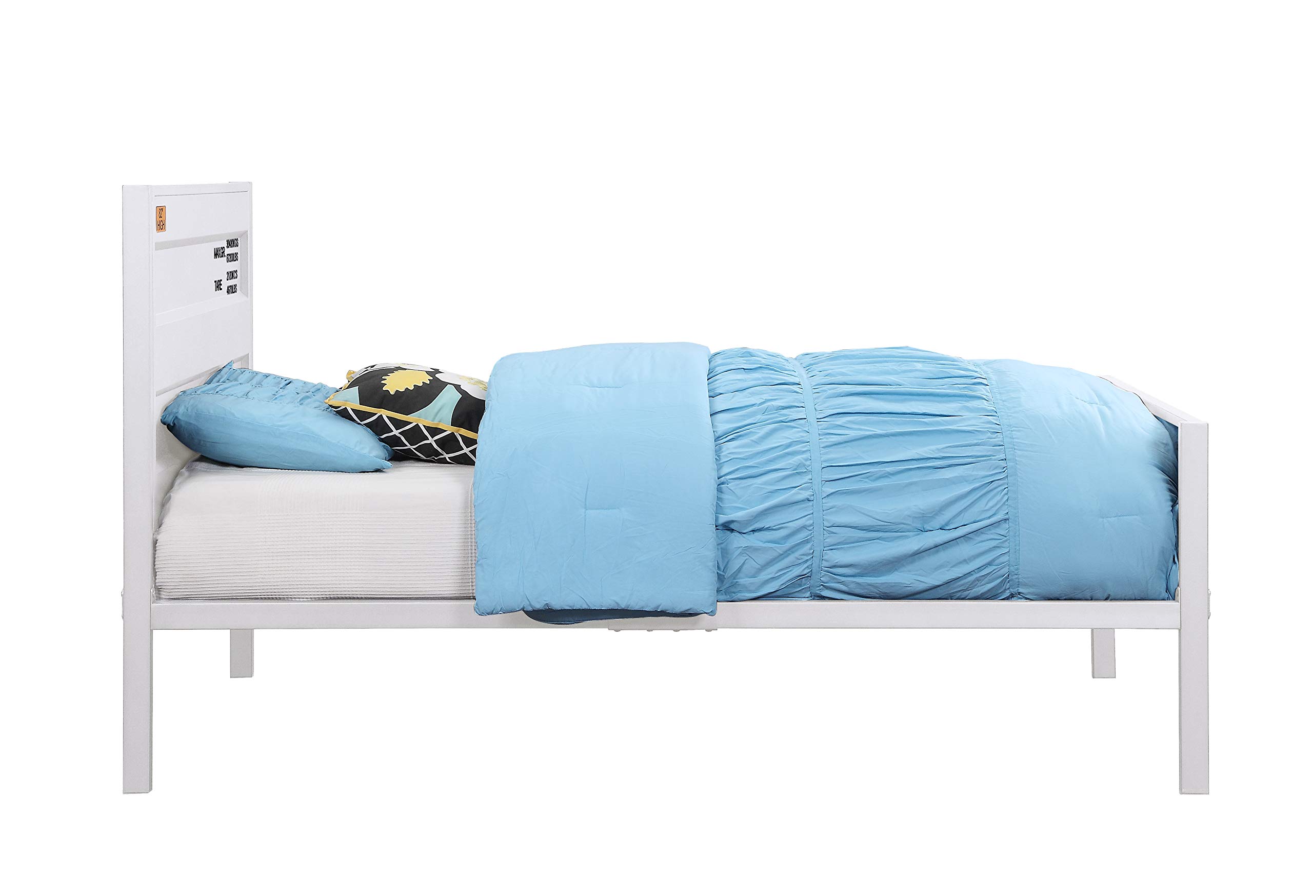 Benjara White Industrial Metal Twin Size Bed with Straight Leg Support - Sturdy & Stylish for Modern Bedrooms, Kids Rooms & Small Spaces