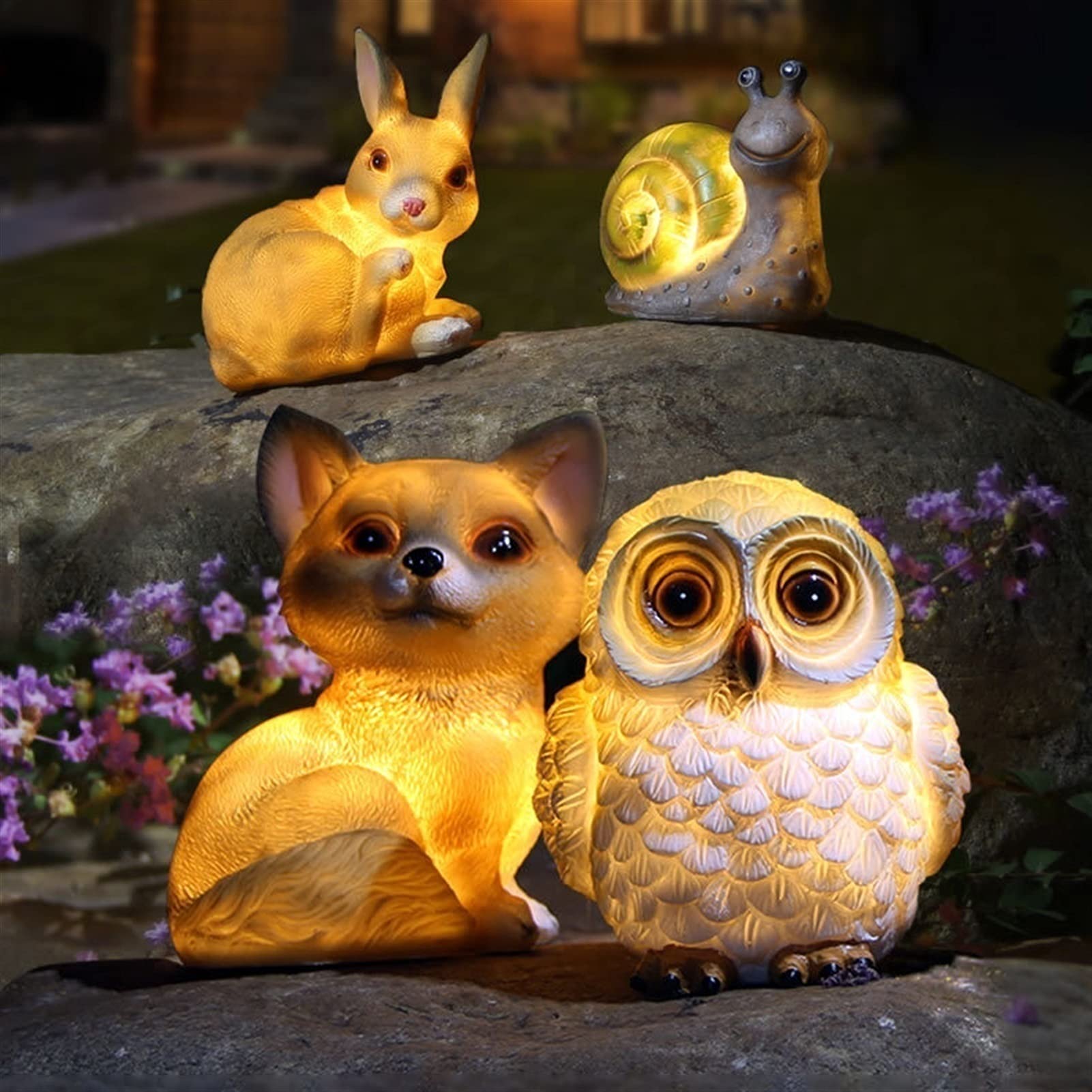 Solar Powered Rabbit Resin Sculpture Lamp - Waterproof Outdoor Garden Decor, Animal Statue Art for Lawn, Courtyard, Home & Office Ornaments | Perfect for Patio Lighting, Backyard Decorations & Gift Ideas