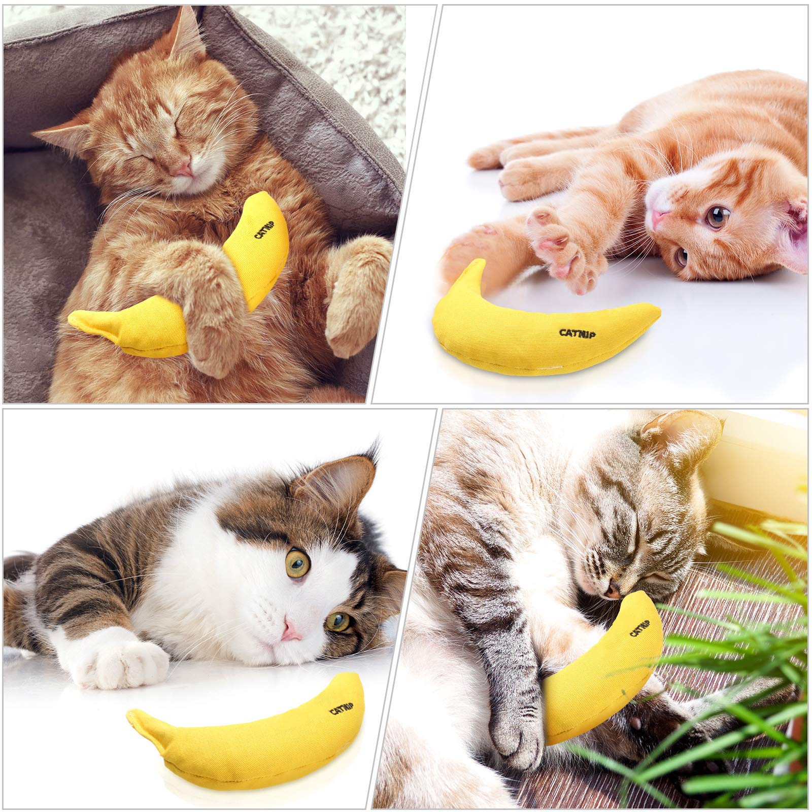 Sotiff 4-Pack Catnip Toys: Yellow Banana Chew & Interactive Catnip Filled Toys for Kittens & Indoor Cats - Perfect for Chewing, Biting, Grinding, and Clawing - Ideal for Playtime and Stress Relief