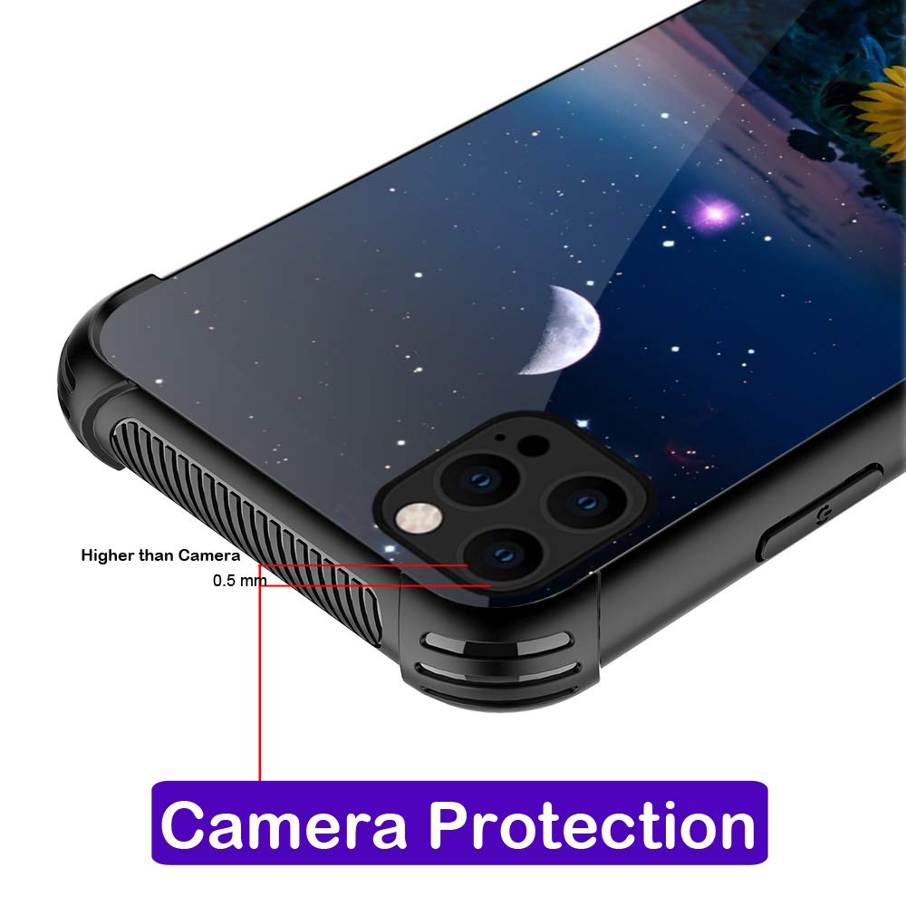 Shockproof iPhone 12 Pro Max Case - Non-Slip Soft TPU Bumper with Reinforced Corners | Protective Phone Cover for Women (Sunflower/Moon/Starry Sky Design) | Perfect for Daily Use, Outdoor Activities & Travel Protection